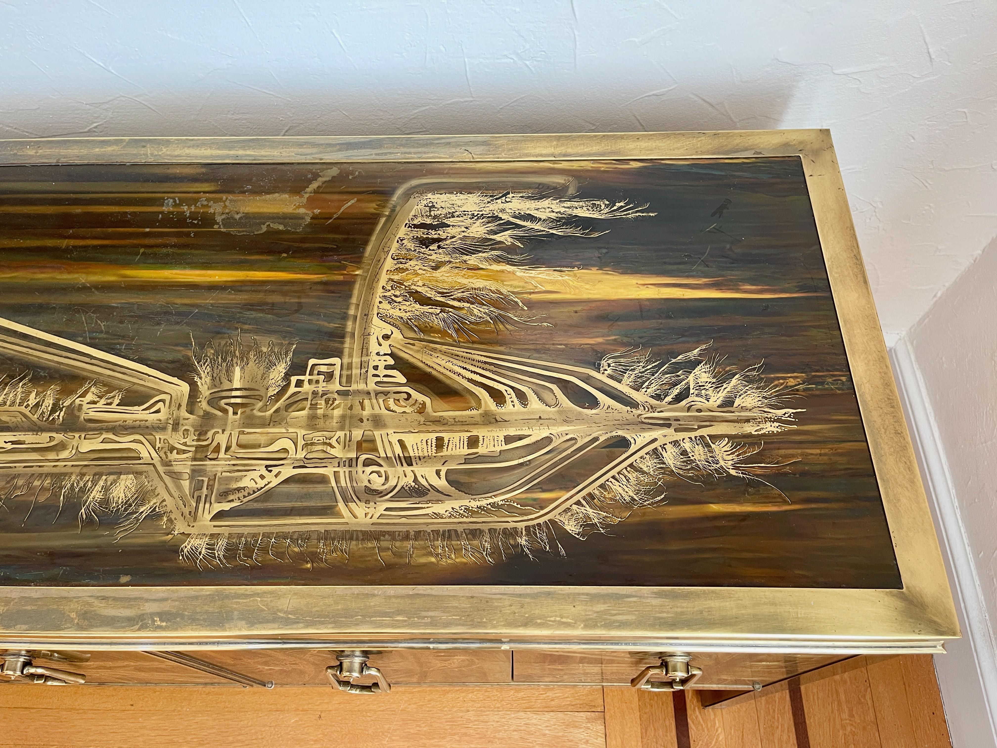 Pareja de aparadores de latón grabado al ácido Bernhard Rohne para Mastercraft, años 70 en venta 8