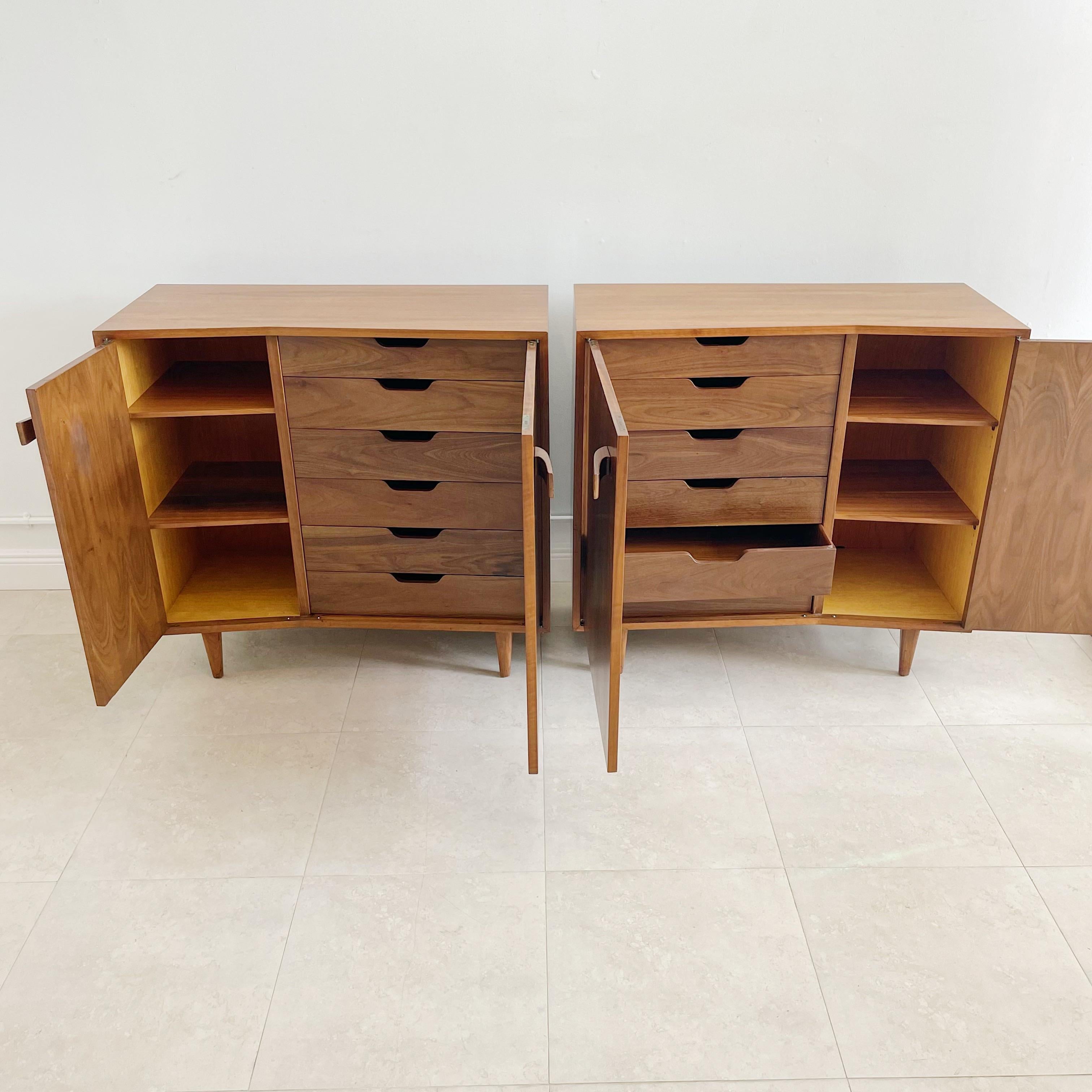 Hand-Crafted Pair Bertha Schaefer for Singer and Sons Asymmetrical Chest of Drawers Cabinets
