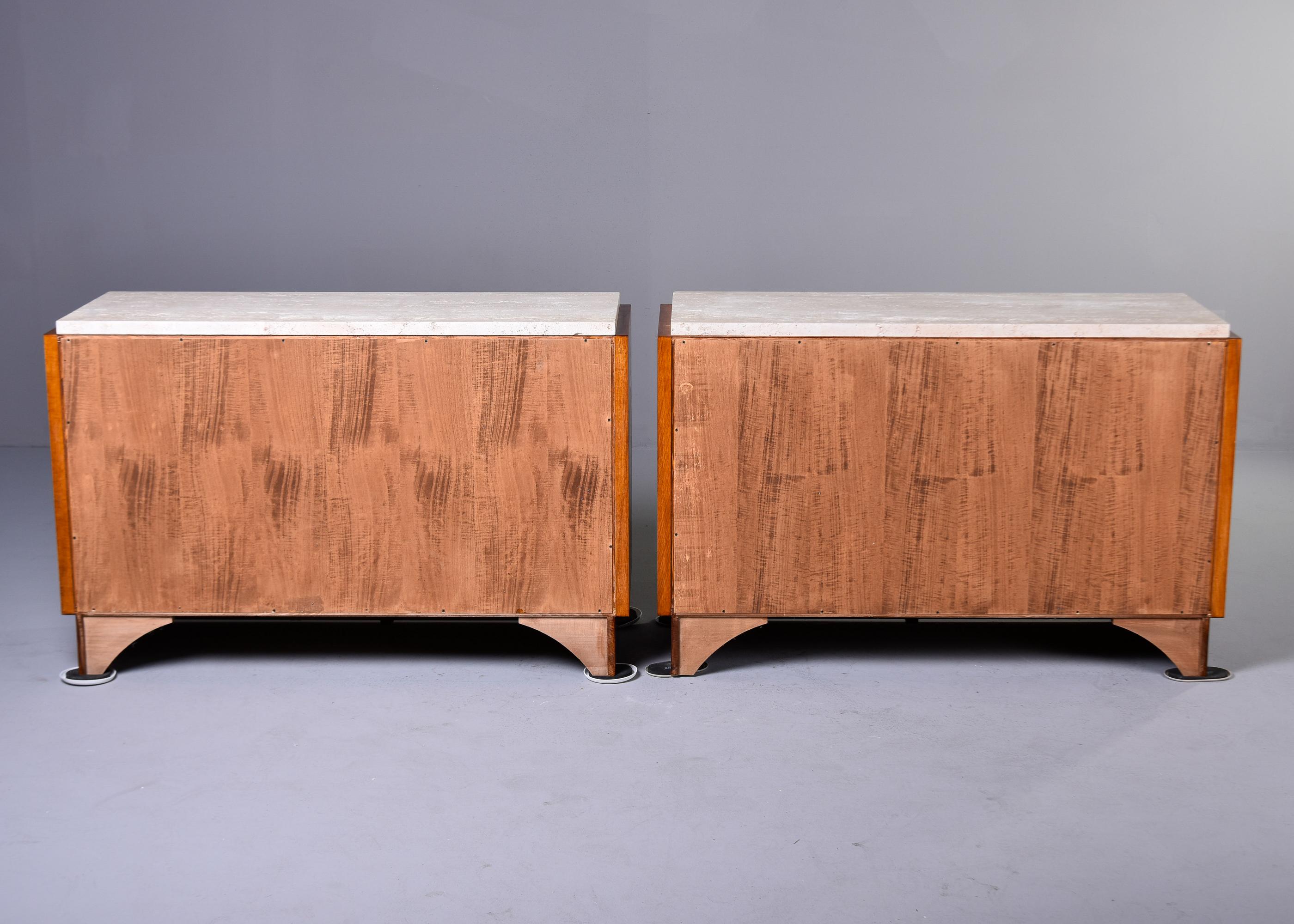 Pair Bespoke Brutalist Style Oak Chests with Travertine Tops   Cabinets without  For Sale 5