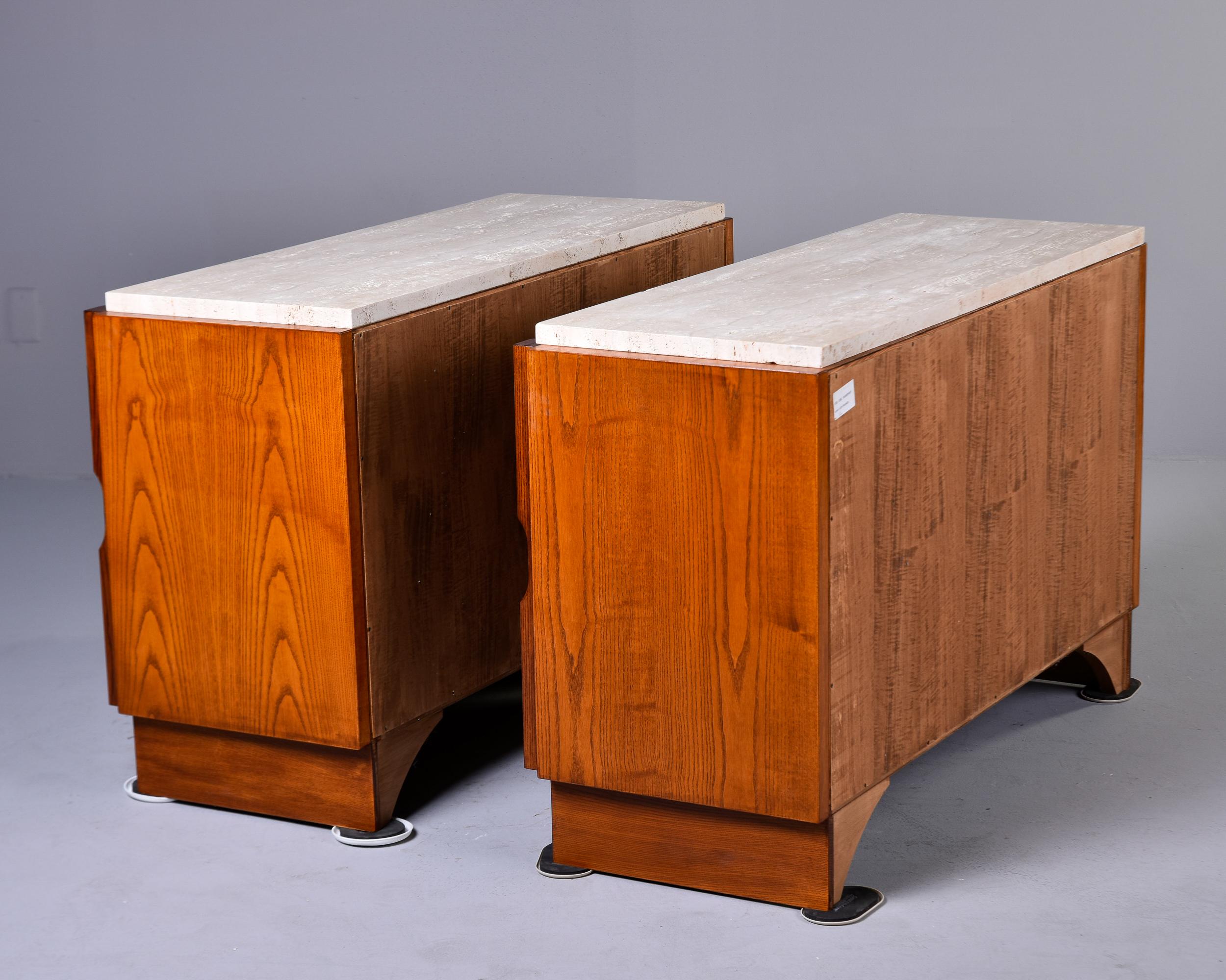 Pair Bespoke Brutalist Style Oak Chests with Travertine Tops   Cabinets without  For Sale 4