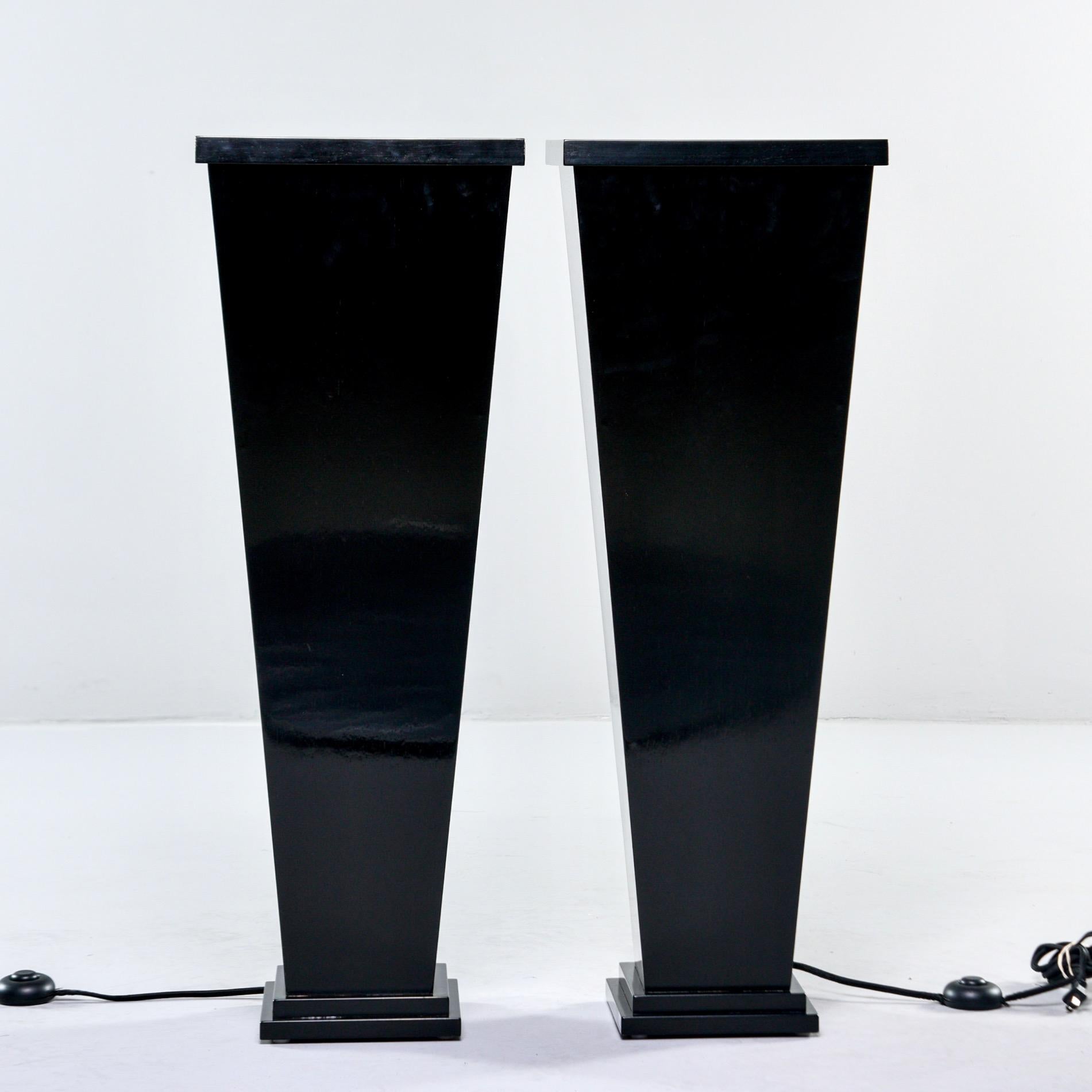 Ebonized Pair Bespoke Ebonised Beech Display Stands with Glass Top Interior Underlights