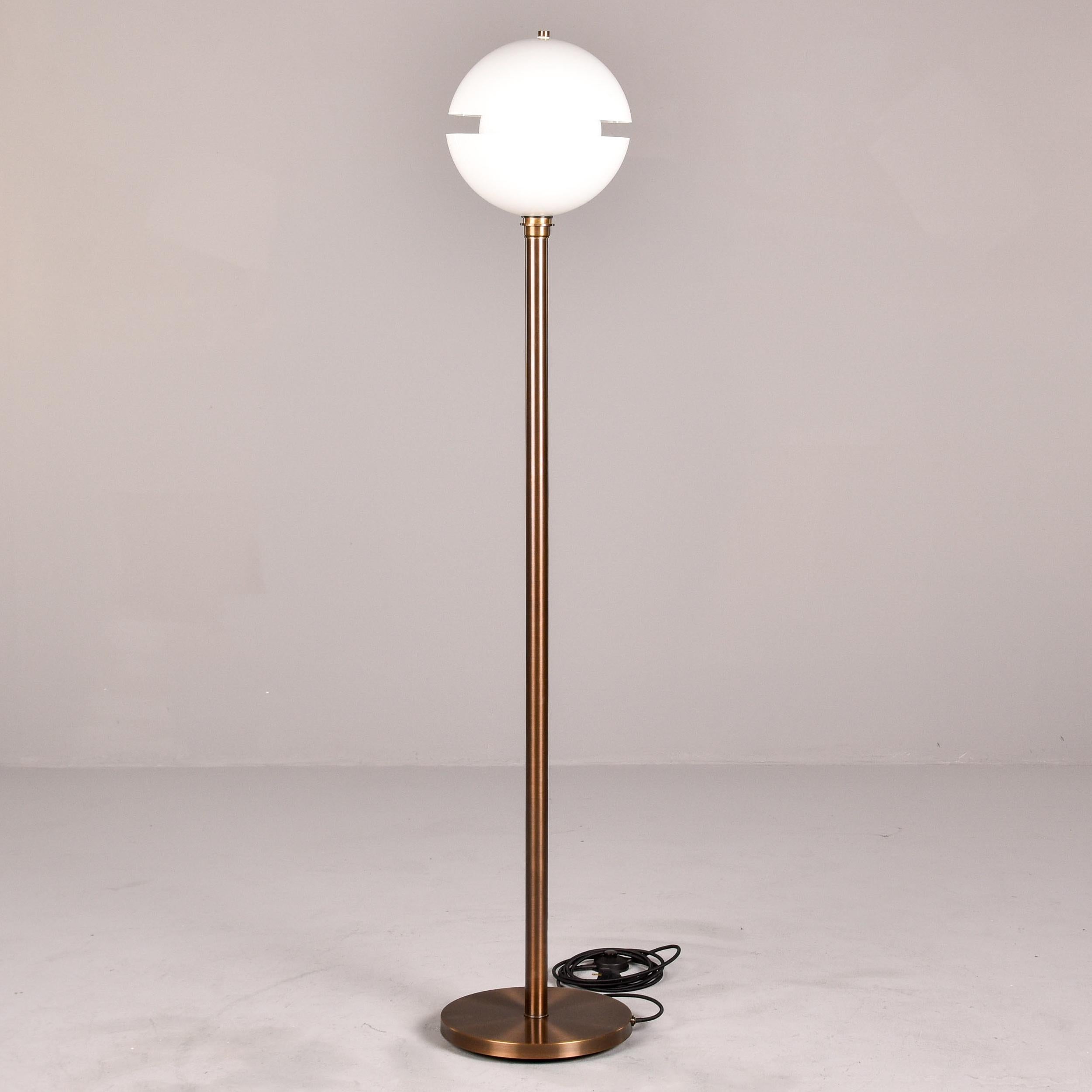Contemporary Pair Bespoke Split Globe Glass Floor Lamps with Dark Brass Base For Sale