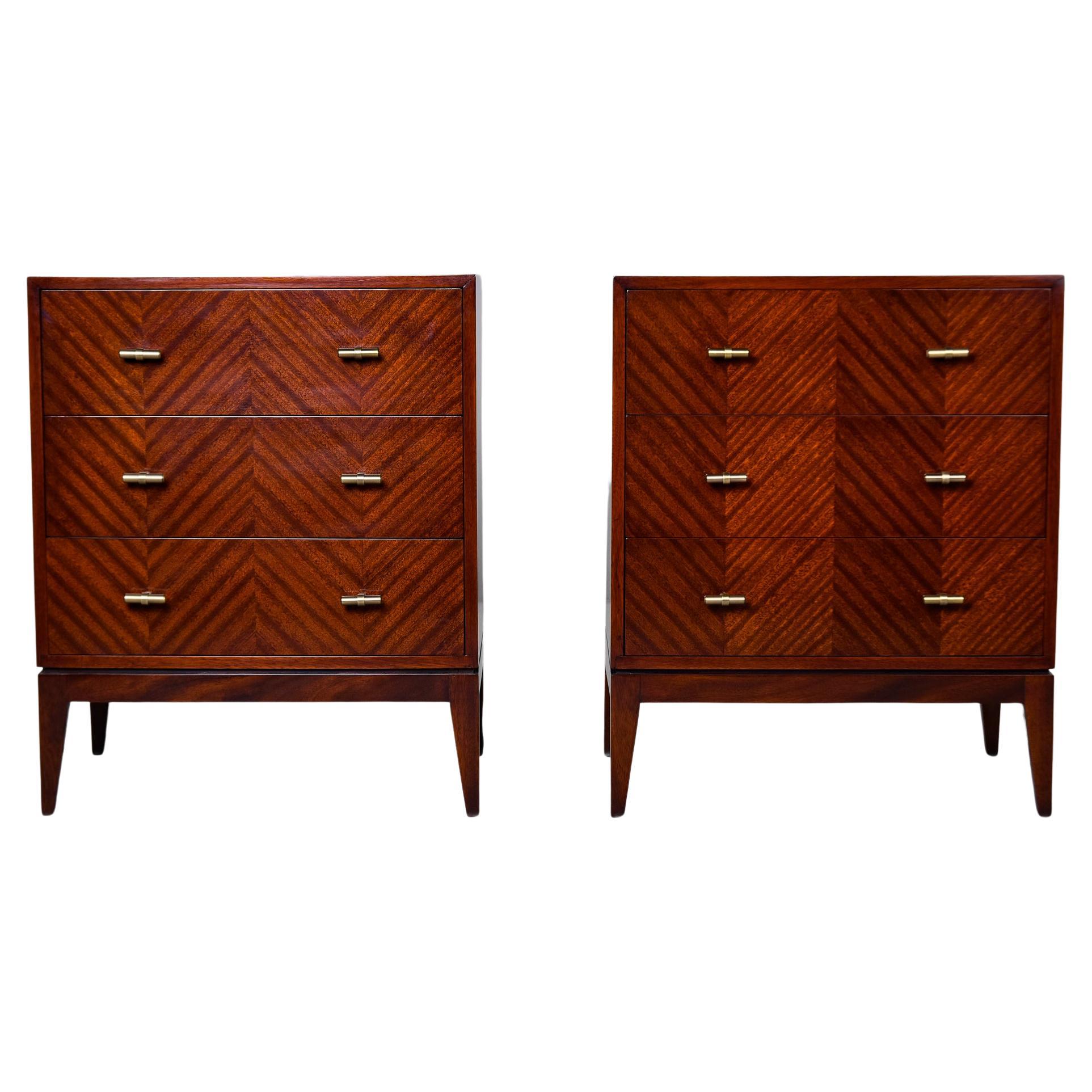 Pair Bespoke Three Drawer Walnut Chests For Sale