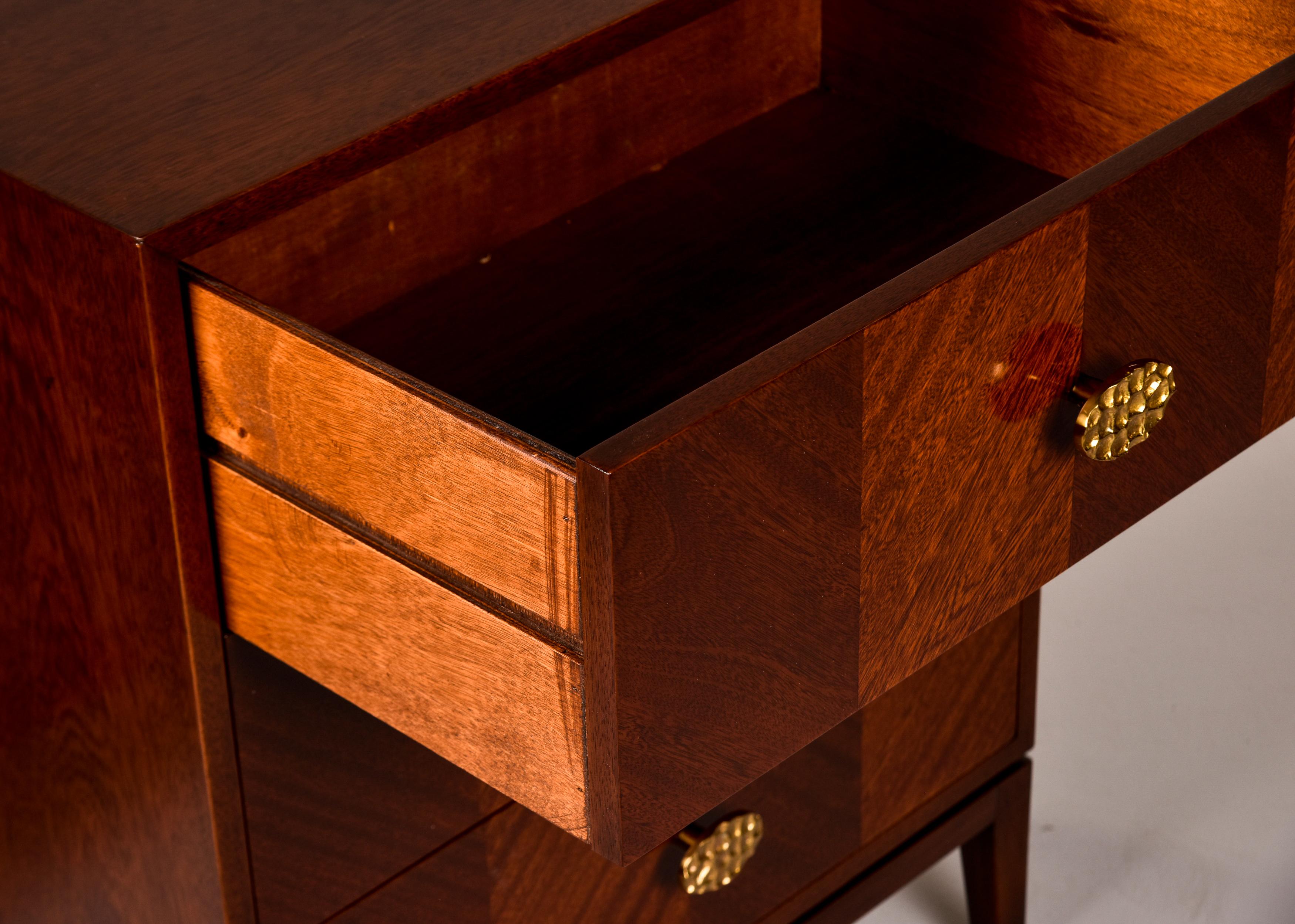 Pair Bespoke Three Drawer Walnut Chests with Brass Hardware For Sale 7