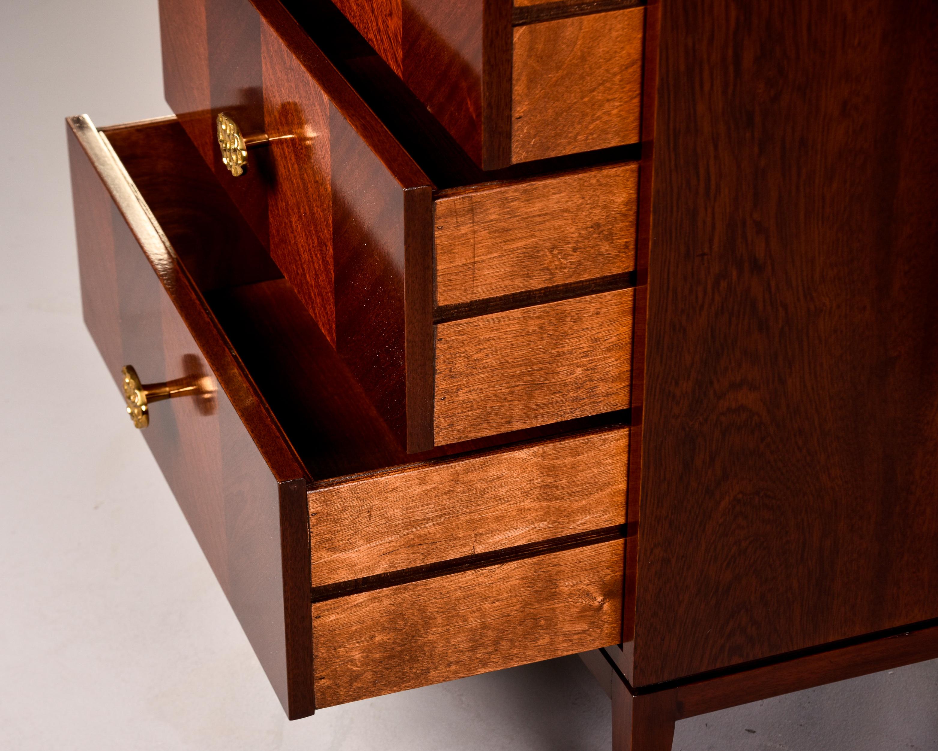 Pair Bespoke Three Drawer Walnut Chests with Brass Hardware In New Condition In Troy, MI