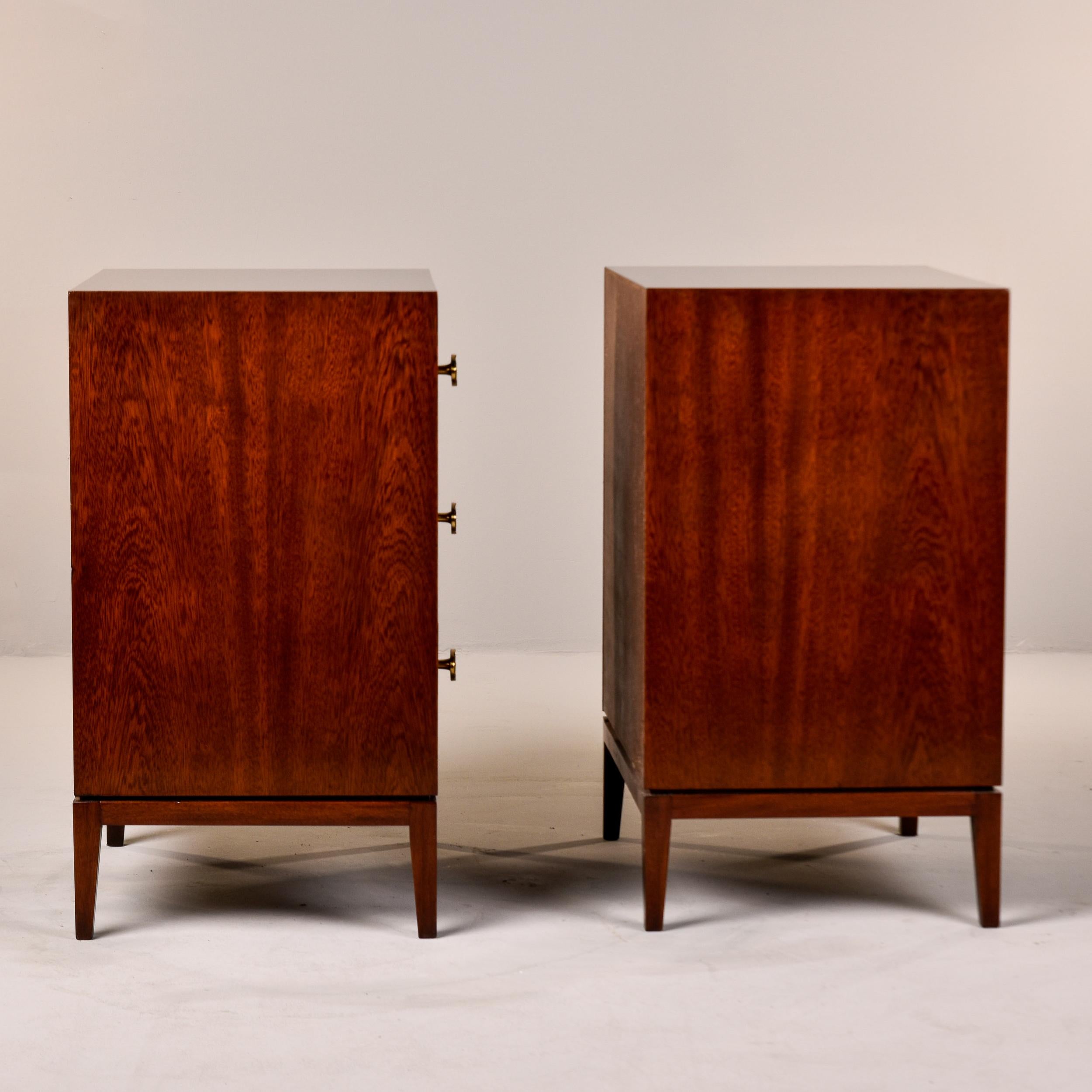 Pair Bespoke Three Drawer Walnut Chests with Brass Hardware For Sale 4