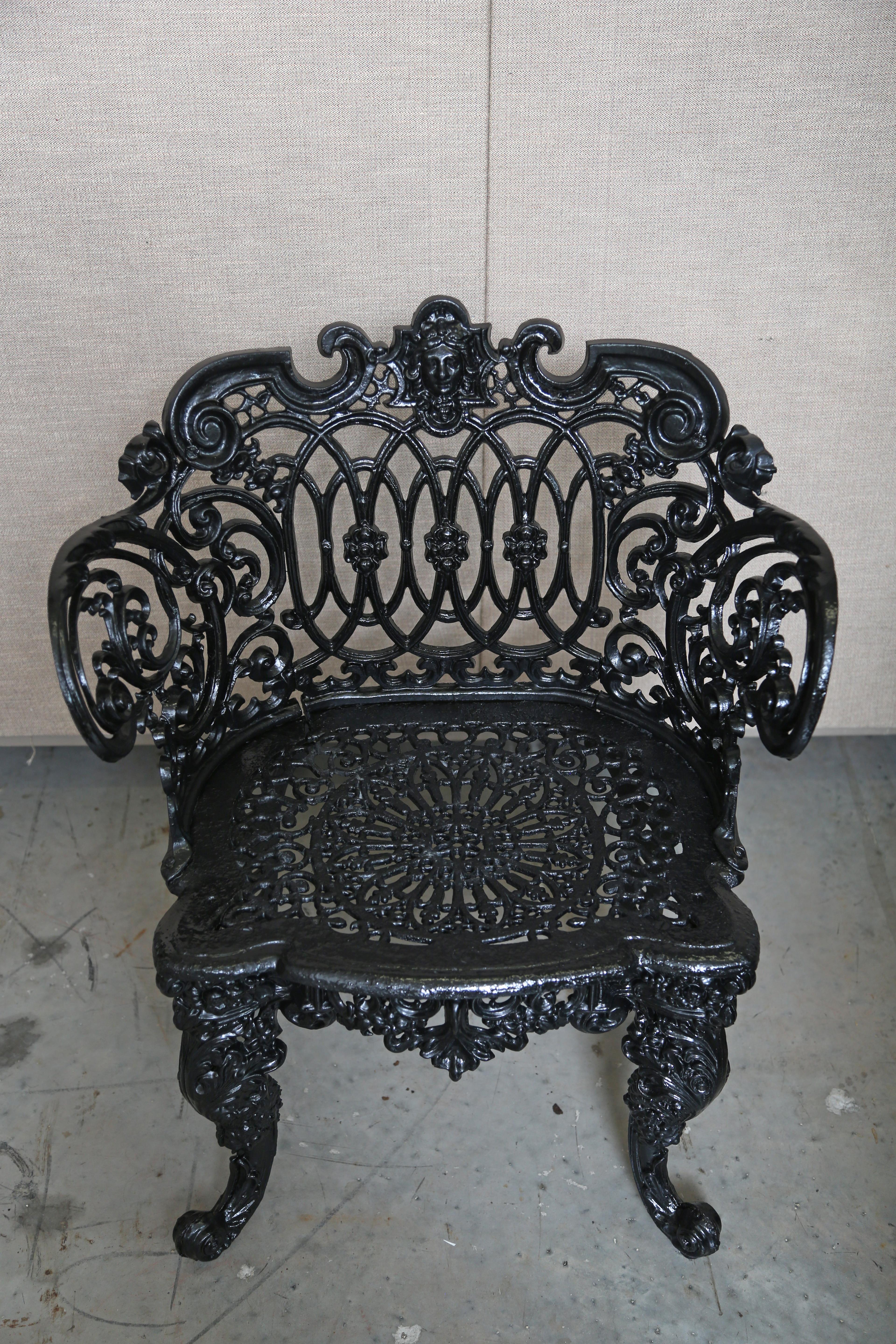 Pair Betsy Ross Pattern Victorian Cast Iron Garden Chairs In Good Condition In West Palm Beach, FL