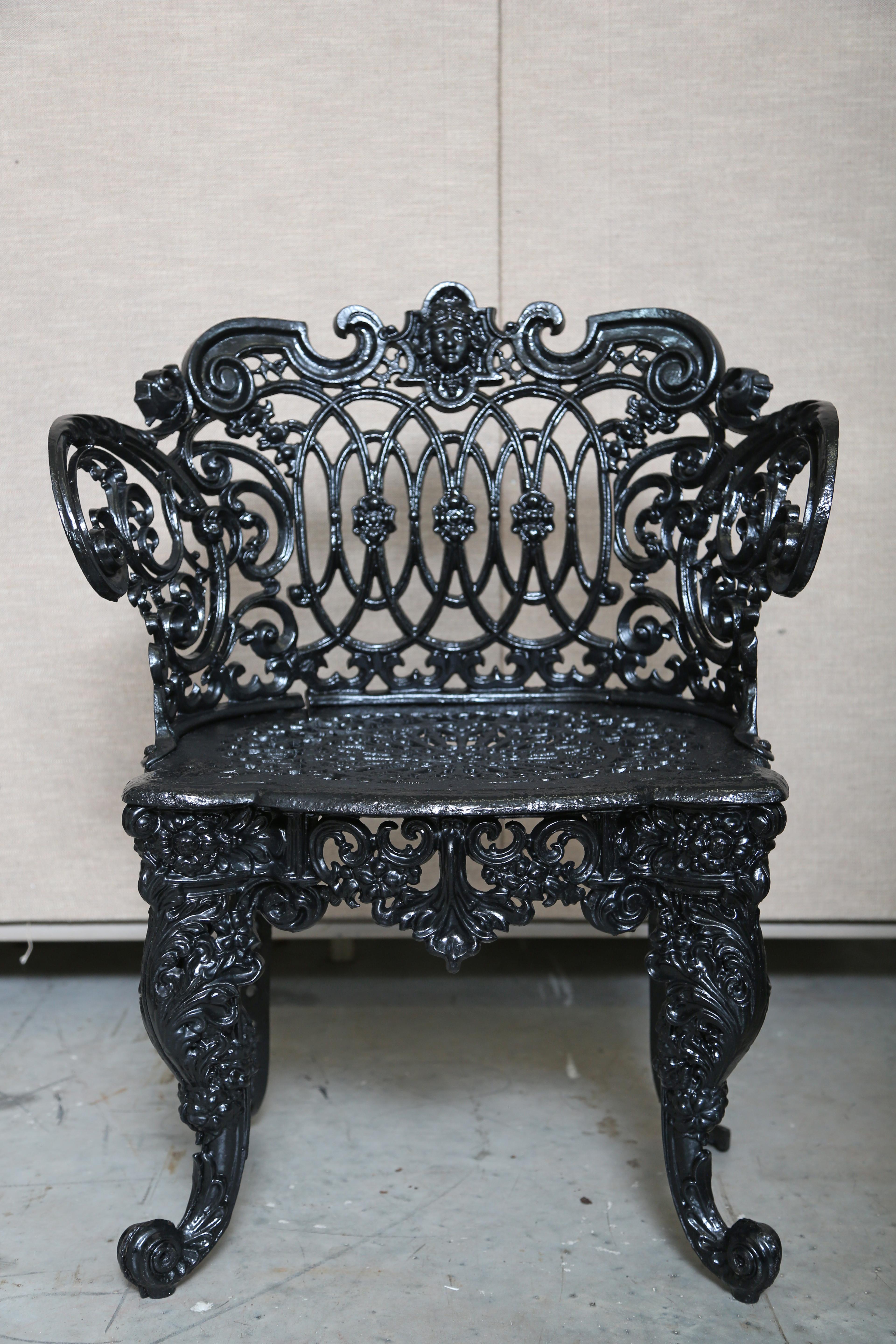 19th Century Pair Betsy Ross Pattern Victorian Cast Iron Garden Chairs