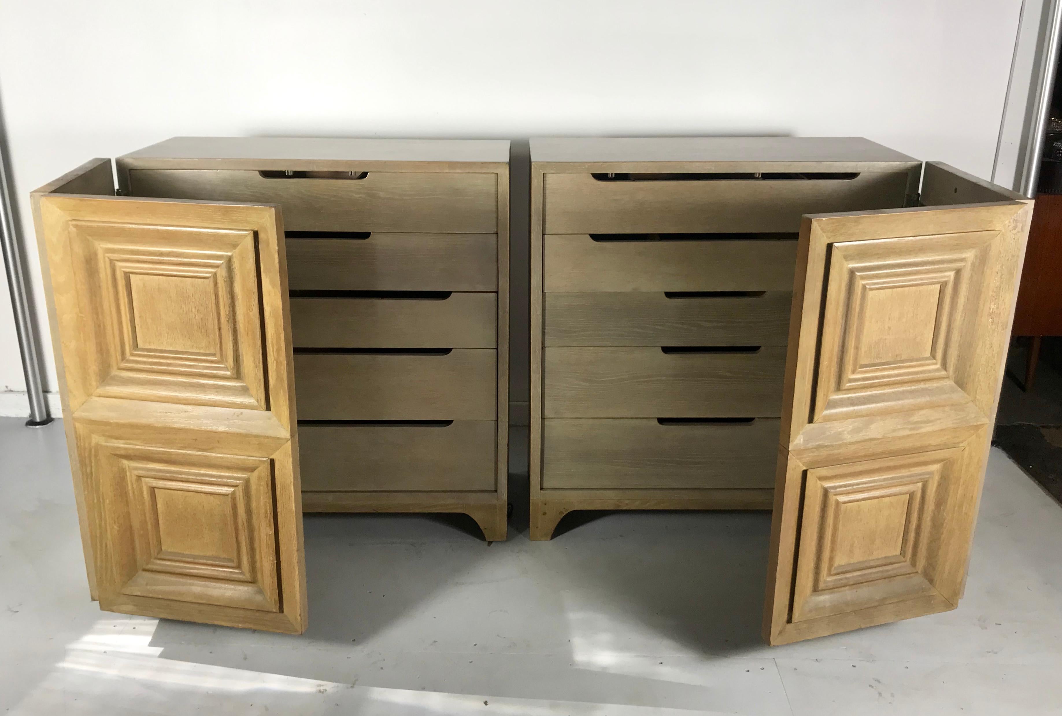 Pair of Bi-fold Panel Front 5-Drawer Cerused Dressers by Romweber Regency Modern 3