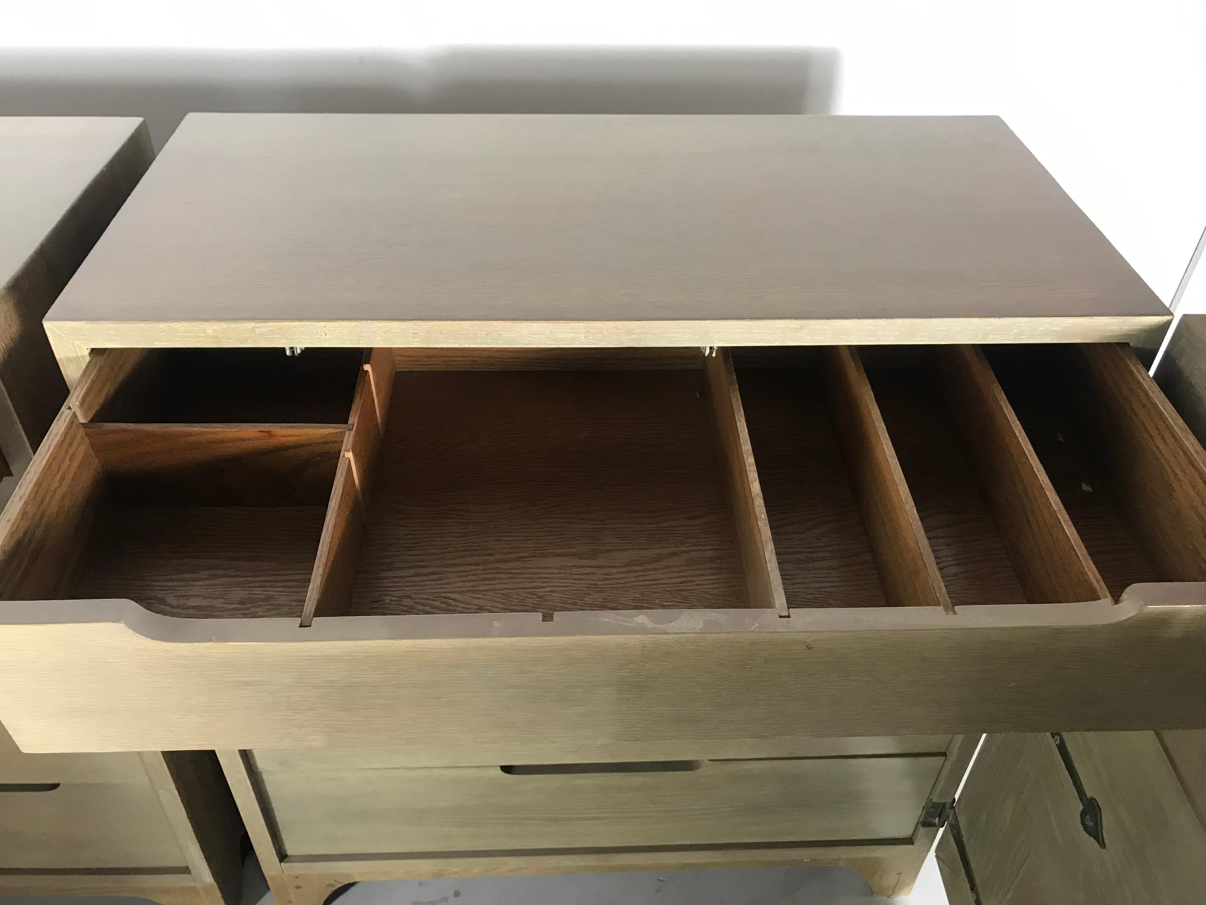 Pair of Bi-fold Panel Front 5-Drawer Cerused Dressers by Romweber Regency Modern 5