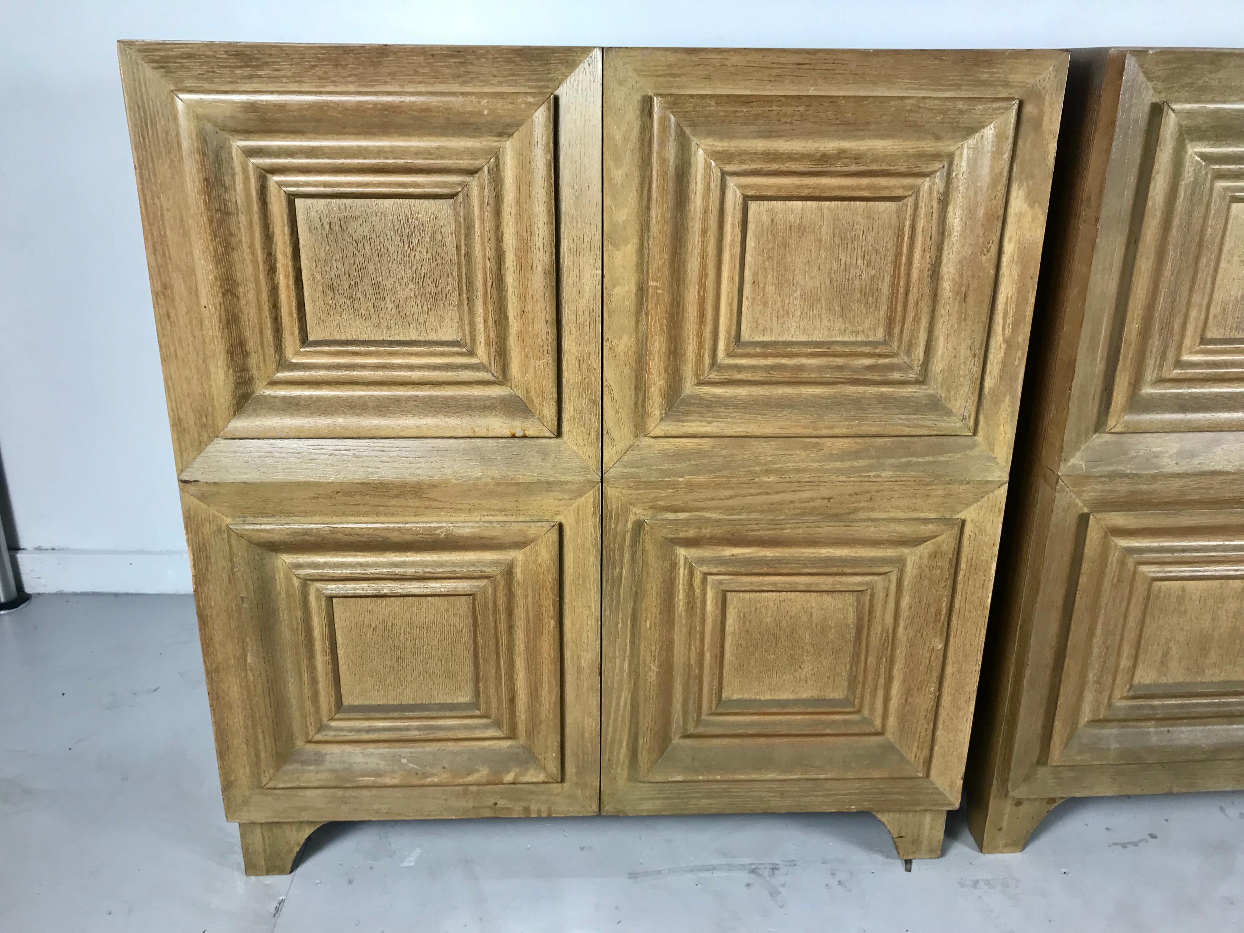 Pair of Bi-fold Panel Front 5-Drawer Cerused Dressers by Romweber Regency Modern In Good Condition In Buffalo, NY