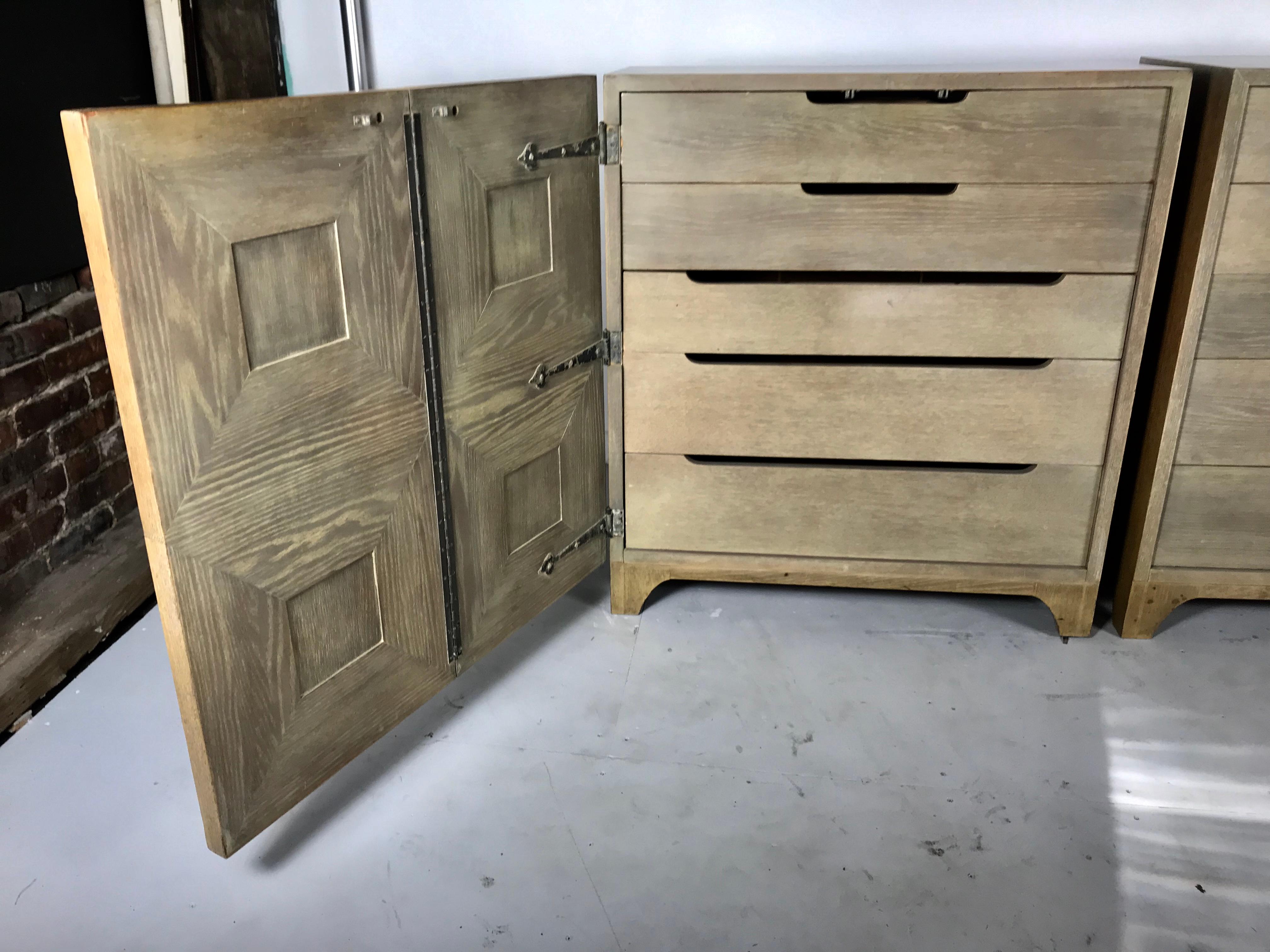 Pair of Bi-fold Panel Front 5-Drawer Cerused Dressers by Romweber Regency Modern 1