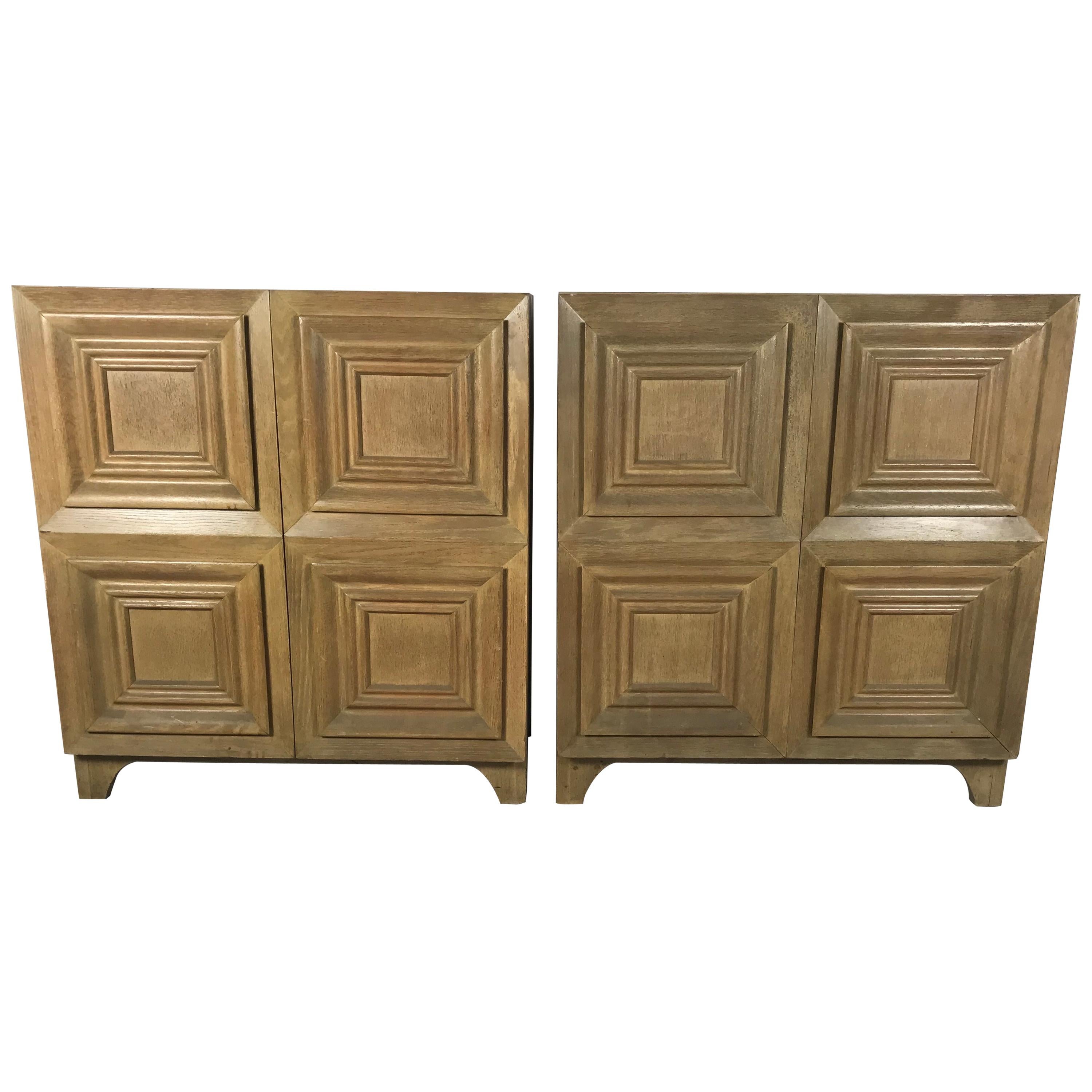 Pair of Bi-fold Panel Front 5-Drawer Cerused Dressers by Romweber Regency Modern