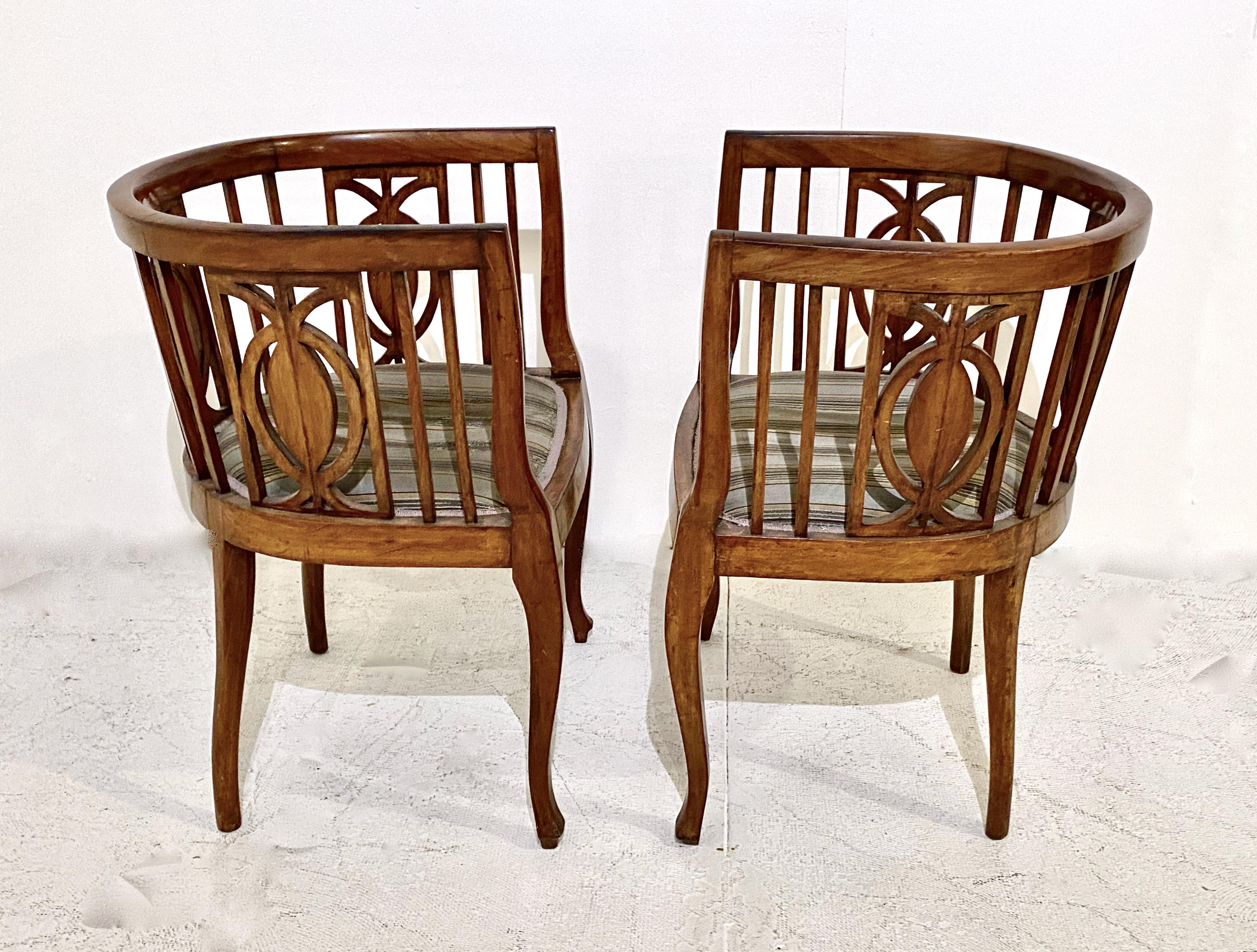 19th Century Pair Biedermeier Barrel Back Chairs For Sale