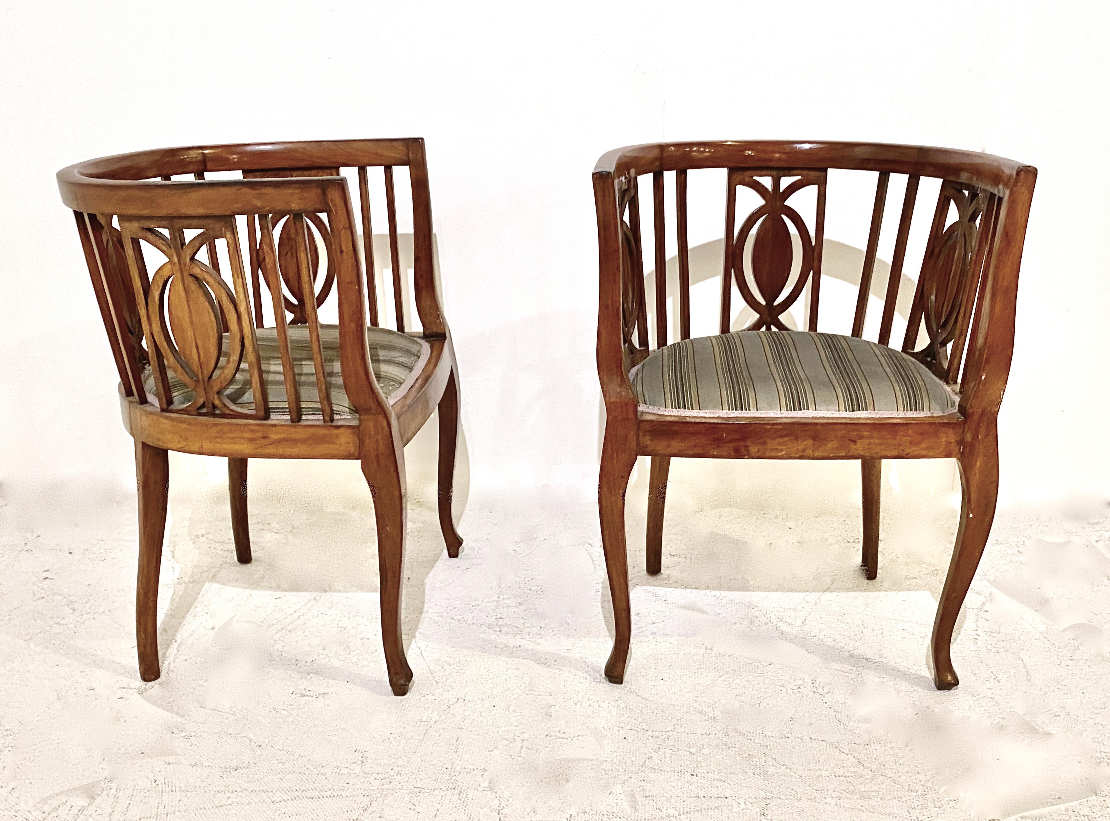 Pair Biedermeier Barrel Back Chairs For Sale 1