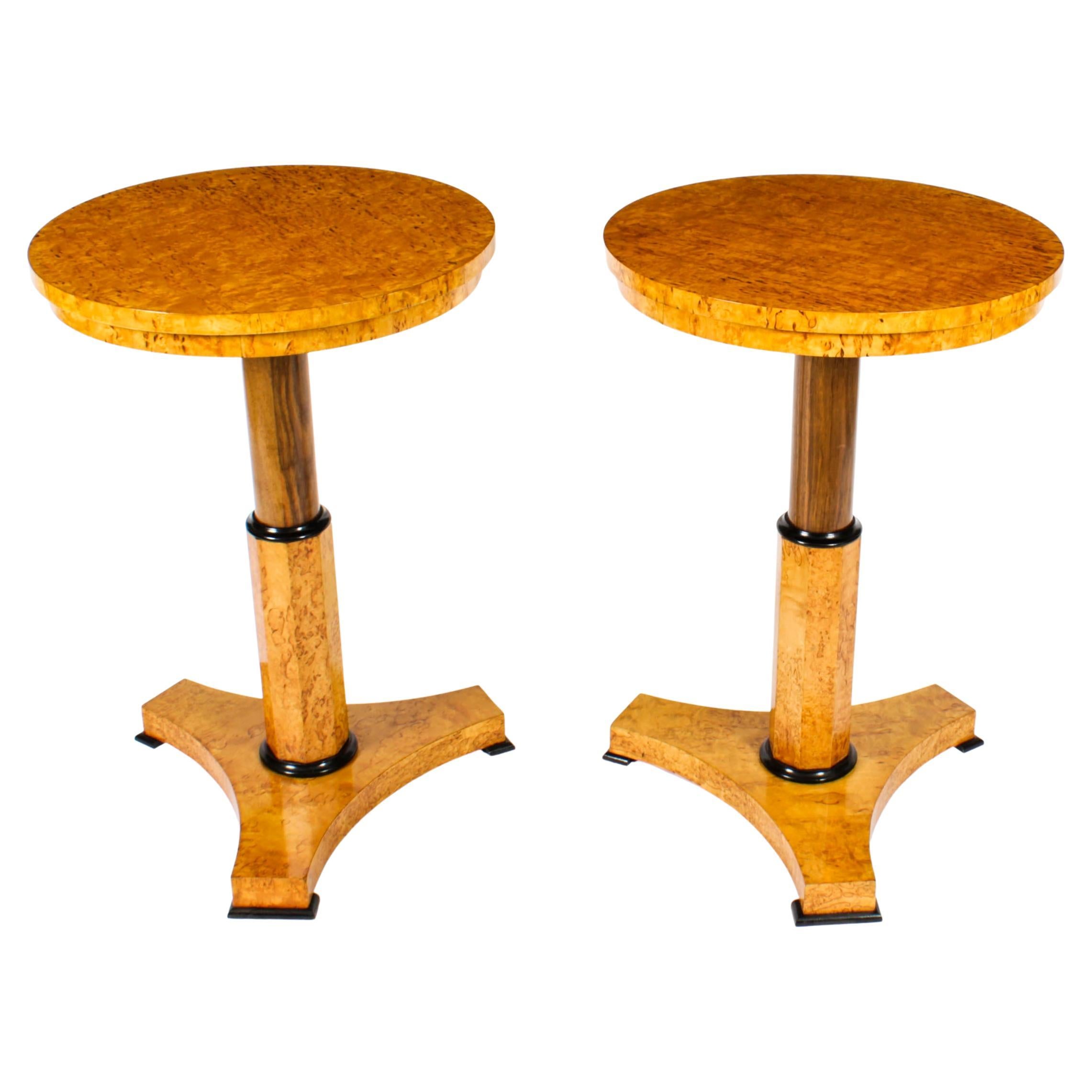 Vintage Pair Biedermeier Burr Walnut Occasional Tables, Mid20th
