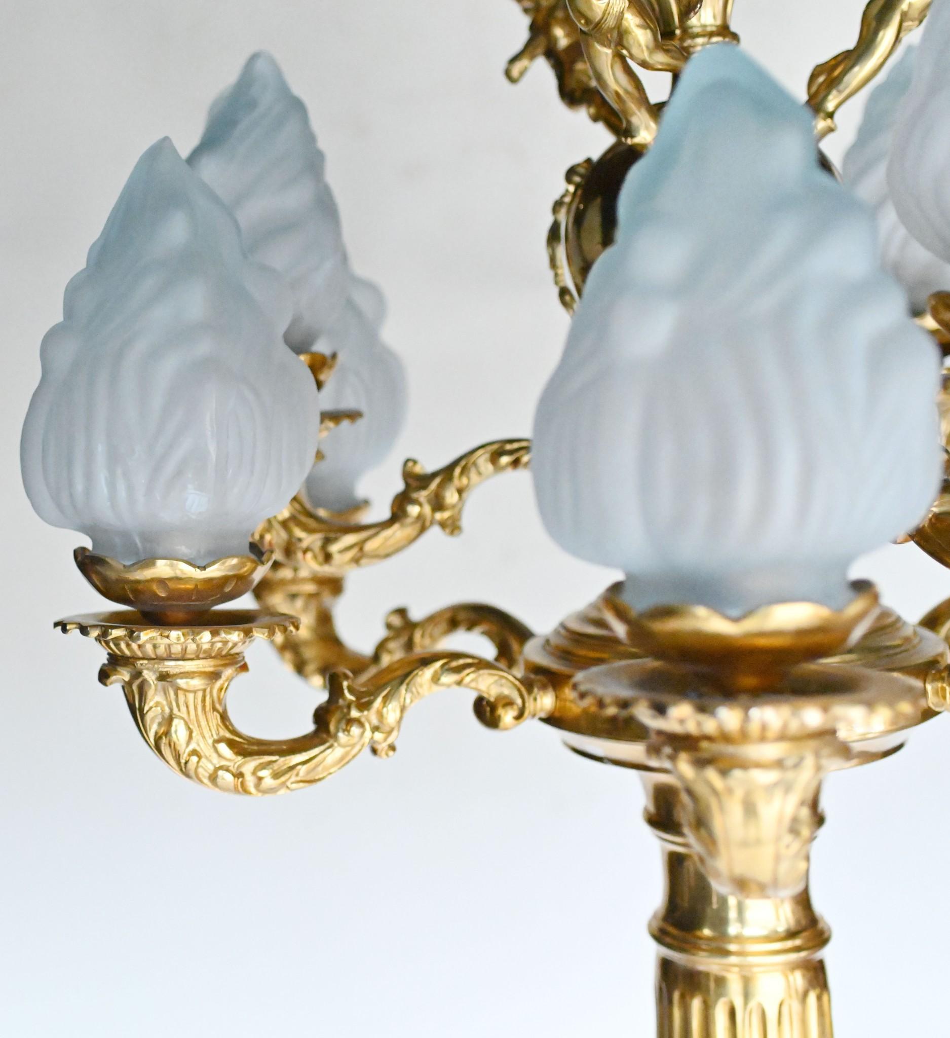 Pair Big French Floor Lamps Marble Gilt Architectural Lights Candelabras For Sale 6