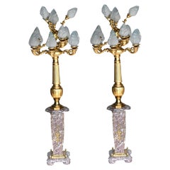 Retro Pair Big French Floor Lamps Marble Gilt Architectural Lights Candelabras