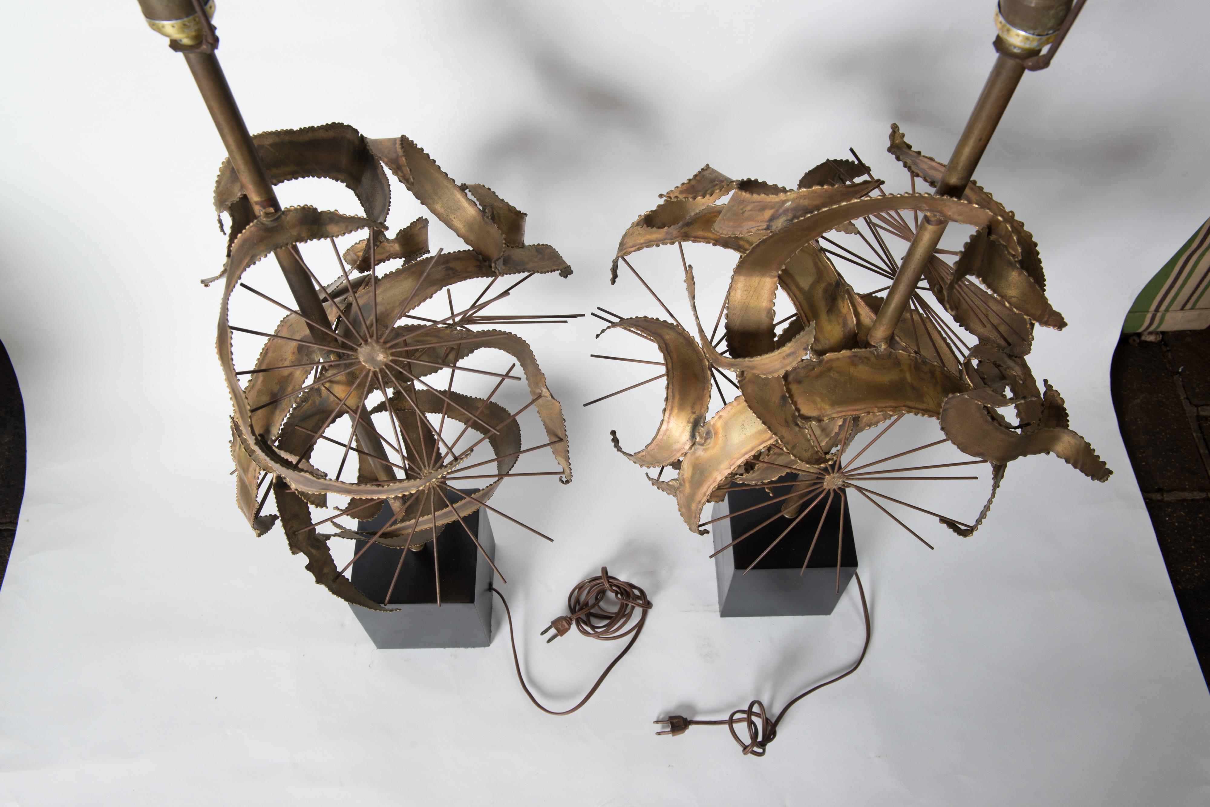 Pair of Bijan Brass Brutalist Lamps for Laurel 13