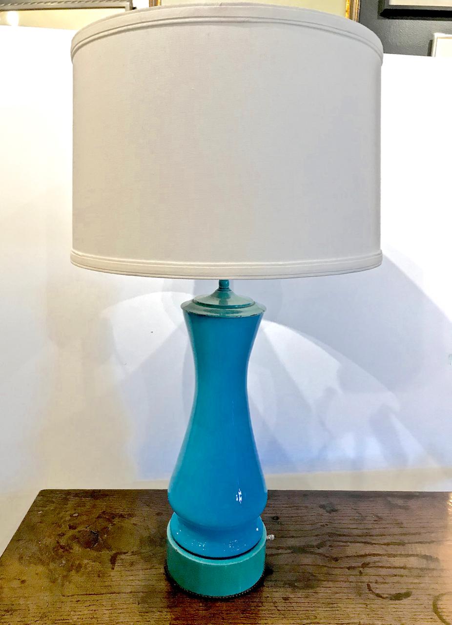 Mid-Century Modern Pair of Billy Haines Blue Opaline Lamps