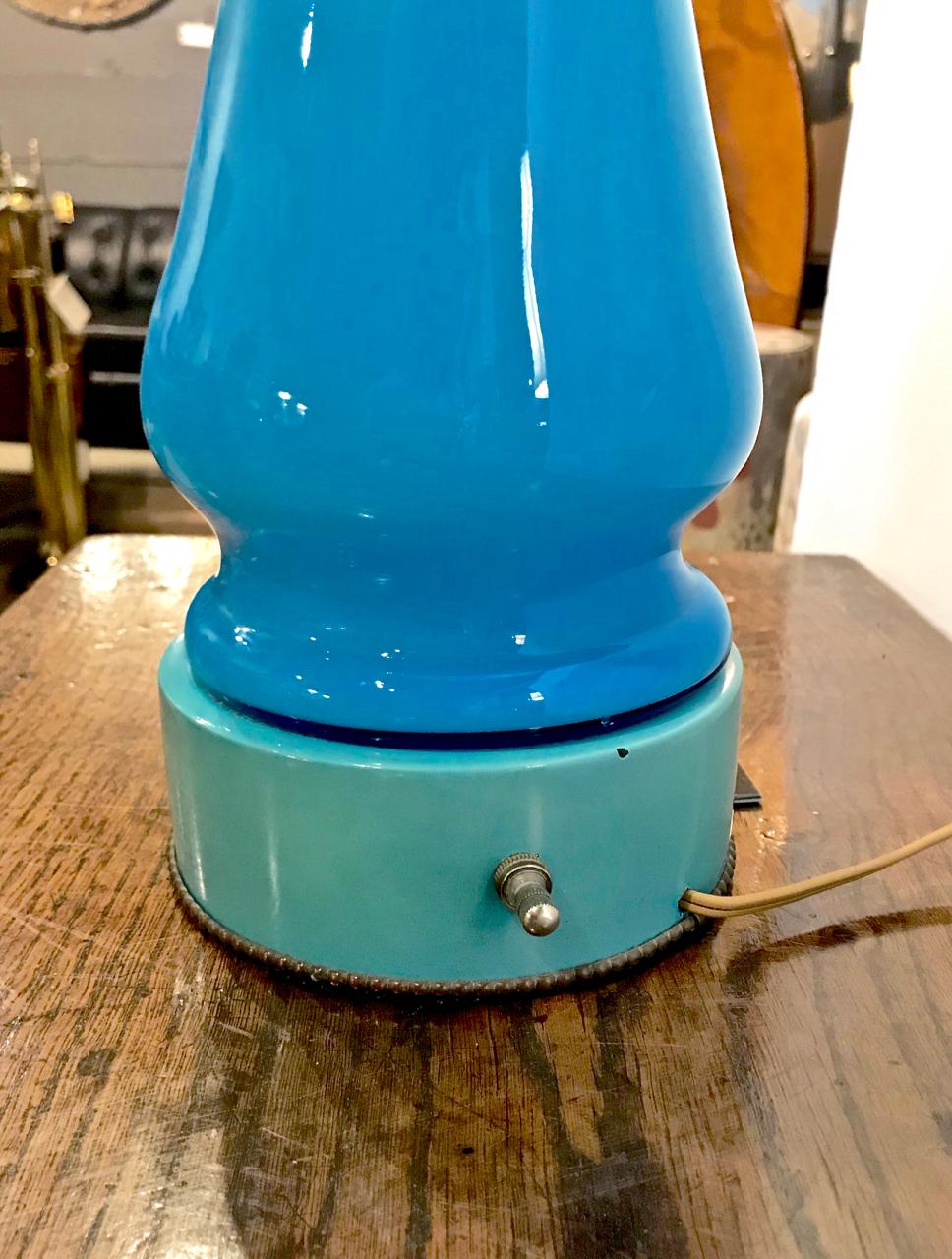 Pair of Billy Haines Blue Opaline Lamps In Good Condition In Pasadena, CA