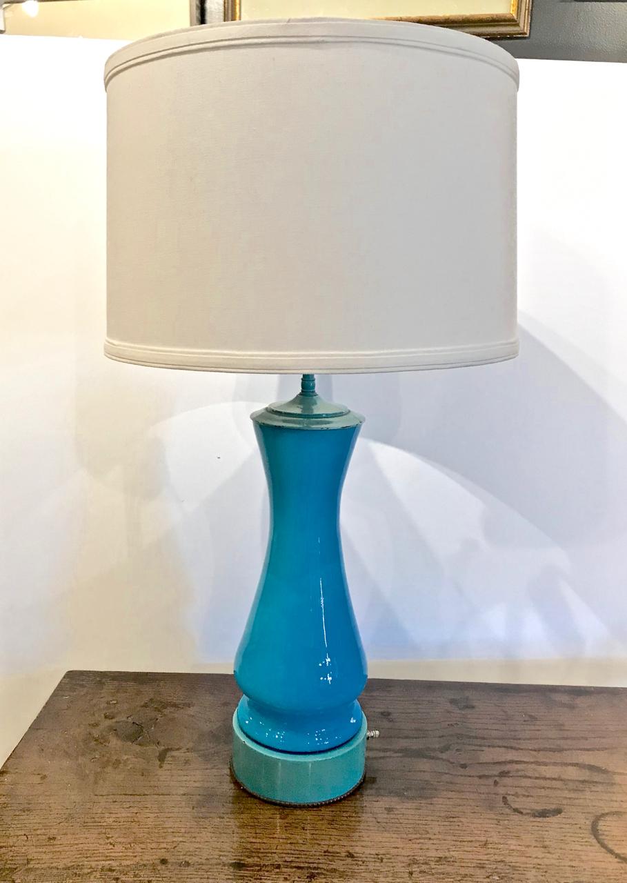 Pair of Billy Haines Blue Opaline Lamps 1