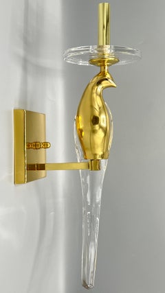 Pair Bird of Paradise Brass and Glass Sconces by Sergio Orozco for Nulco