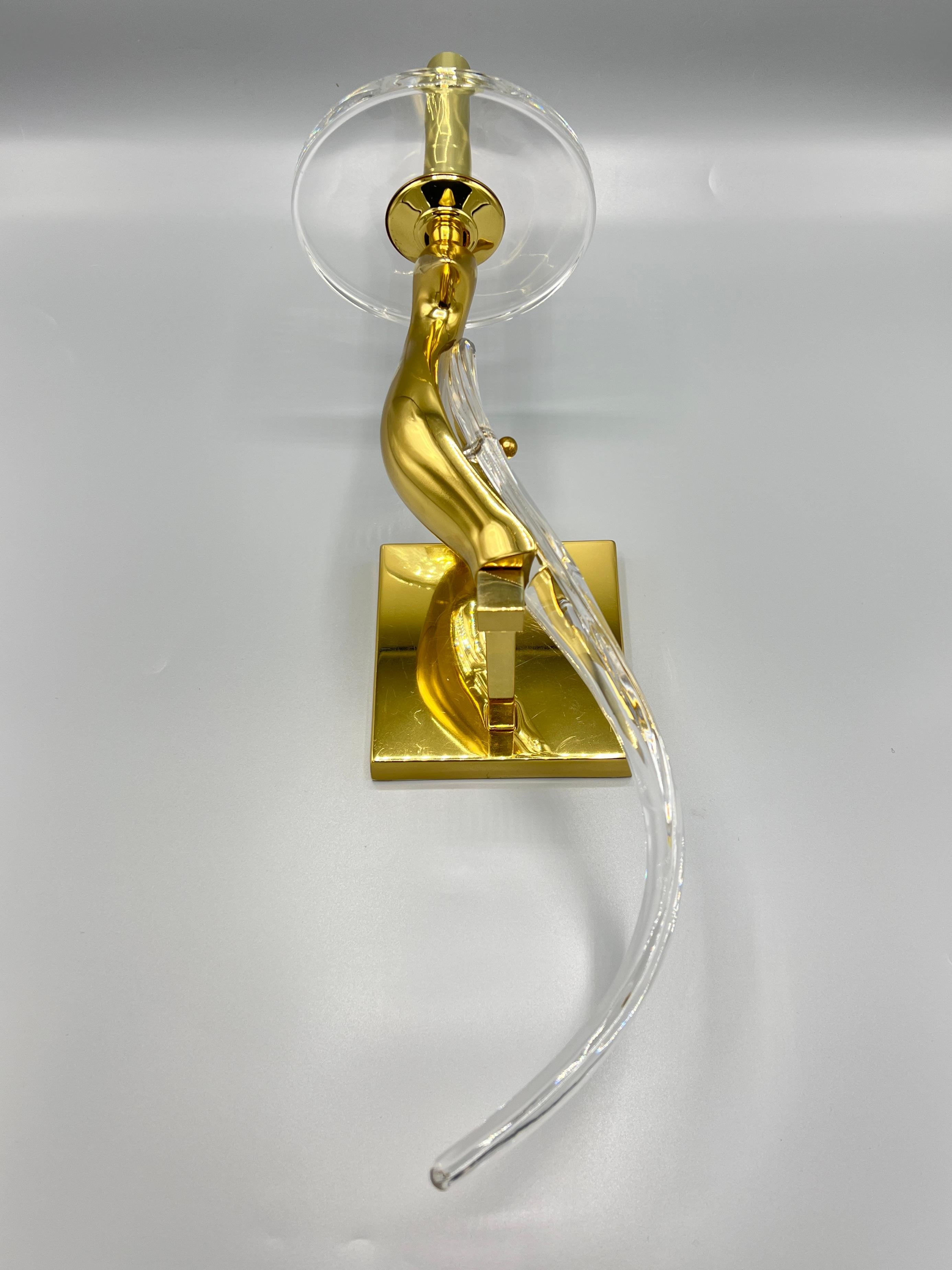 Hollywood Regency Pair Bird of Paradise Brass and Glass Sconces by Sergio Orozco for Nulco