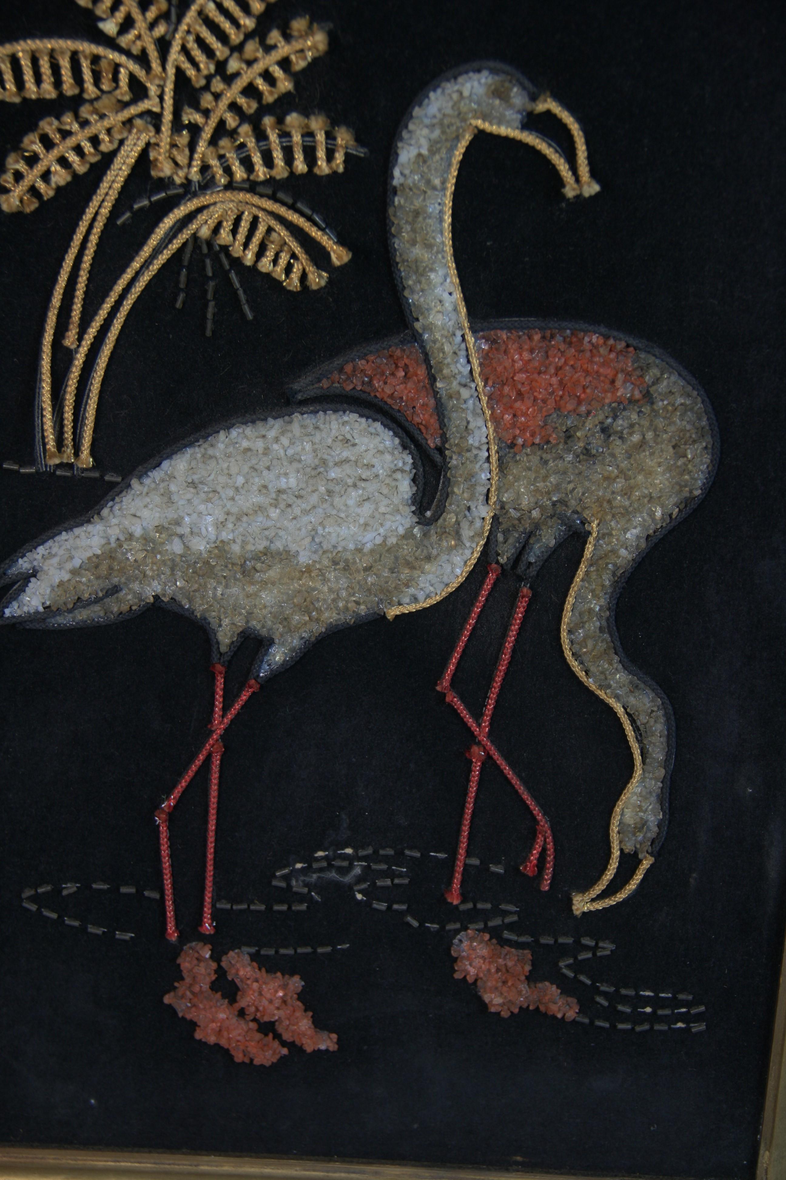 Paar Vögel Wandpaneele mit farbigen Steinen und Perlen 1950er Jahre gemacht im Angebot 6