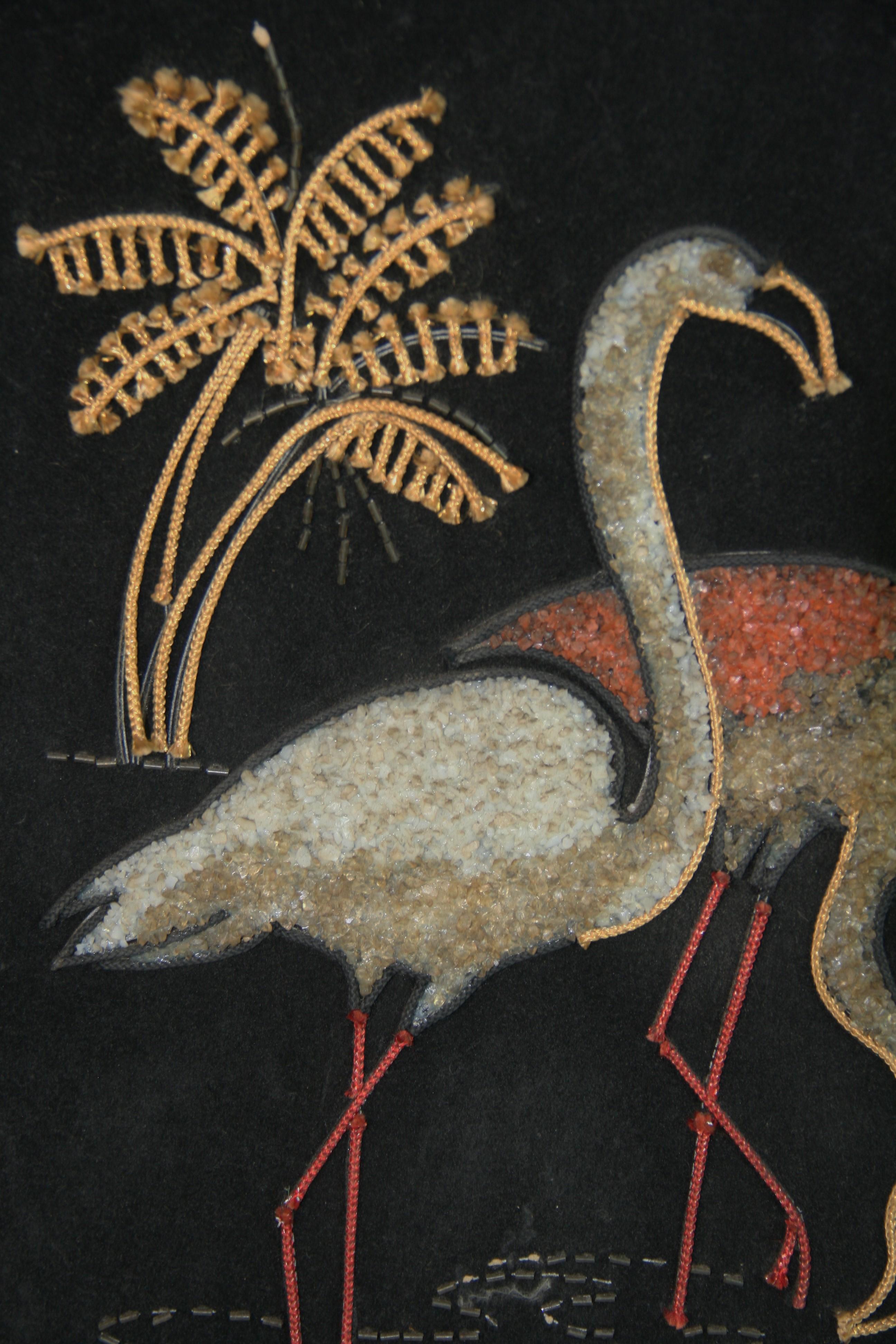 Paar Vögel Wandpaneele mit farbigen Steinen und Perlen 1950er Jahre gemacht im Angebot 7