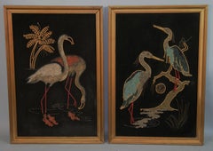 Paar Vögel Wandpaneele mit farbigen Steinen und Perlen 1950er Jahre gemacht
