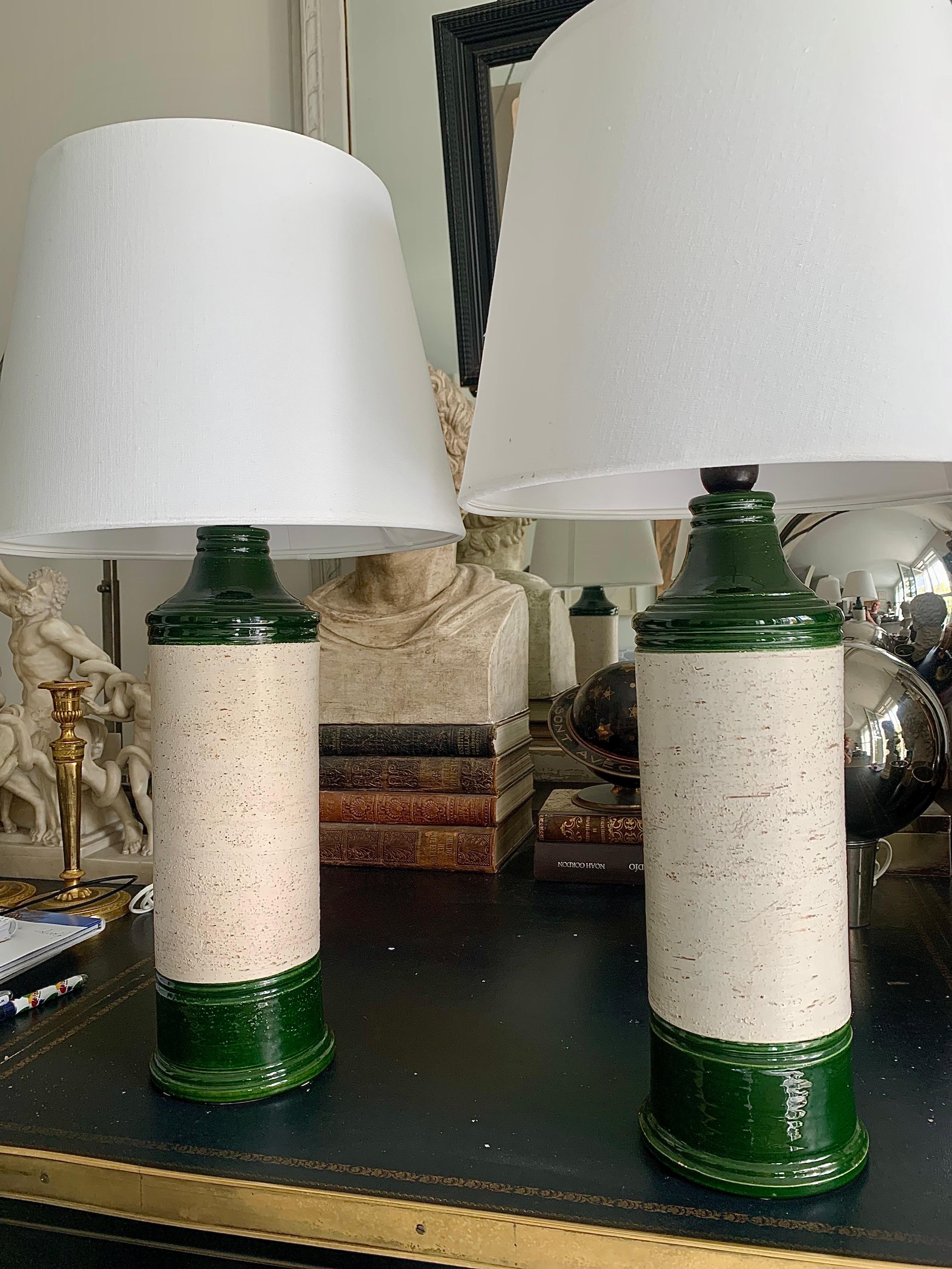 Pair Bitossi Enameled Green Glazec Ceramic Table Lamps For Sale 3