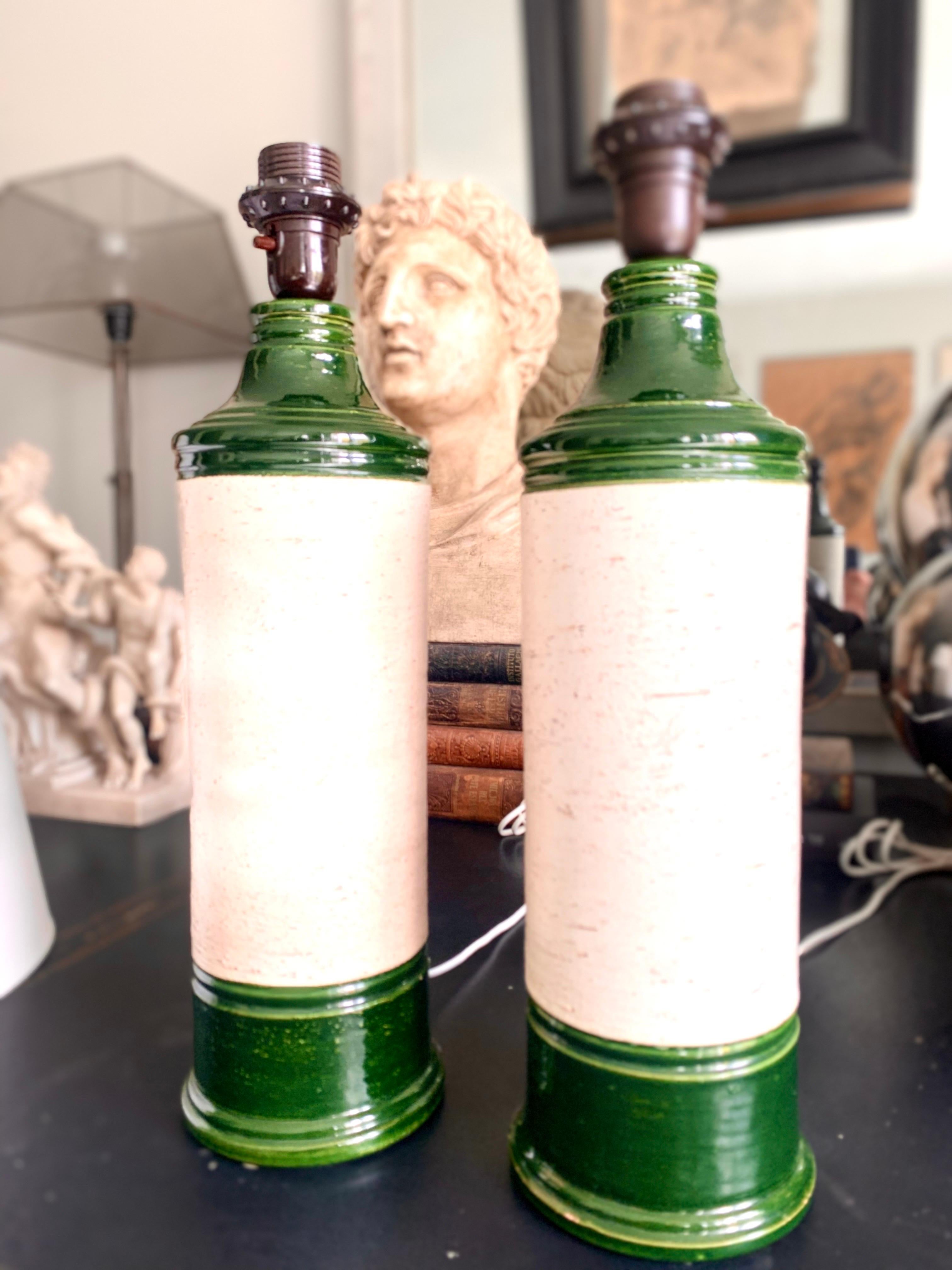 Pair Bitossi Enameled Green Glazec Ceramic Table Lamps For Sale 4