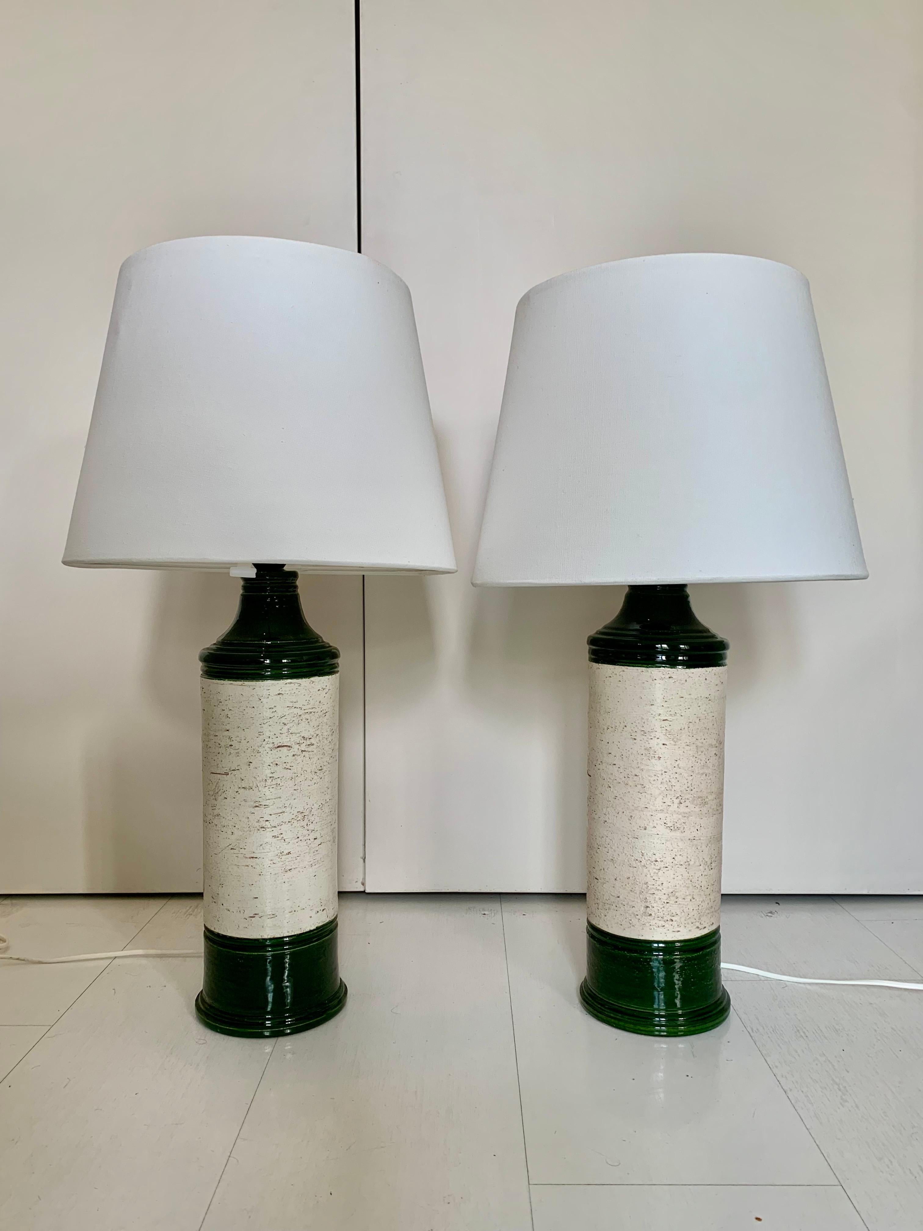 Pair Bitossi Enameled Green Glazec Ceramic Table Lamps For Sale 6