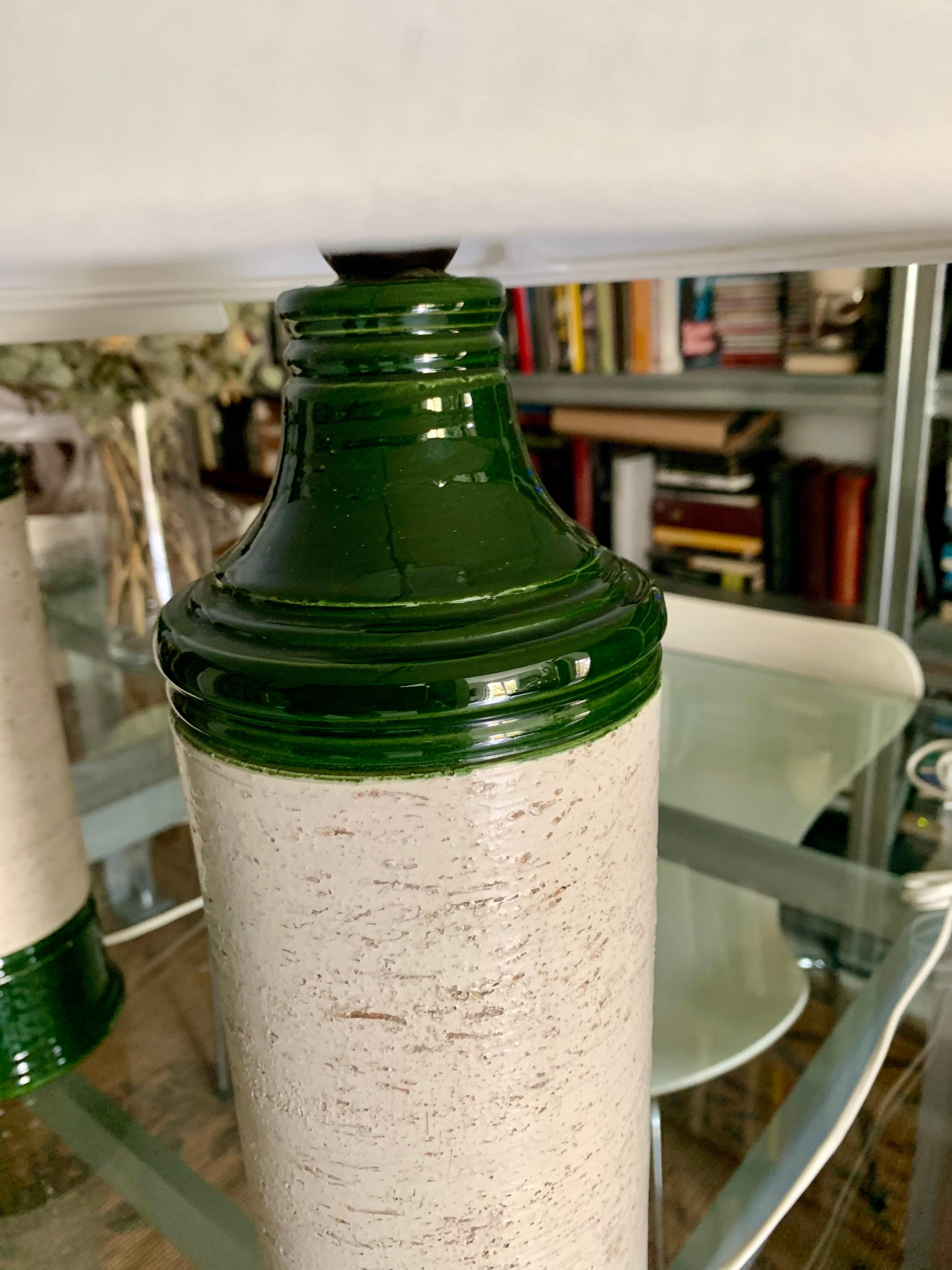 Glazed Pair Bitossi Enameled Green Glazec Ceramic Table Lamps For Sale