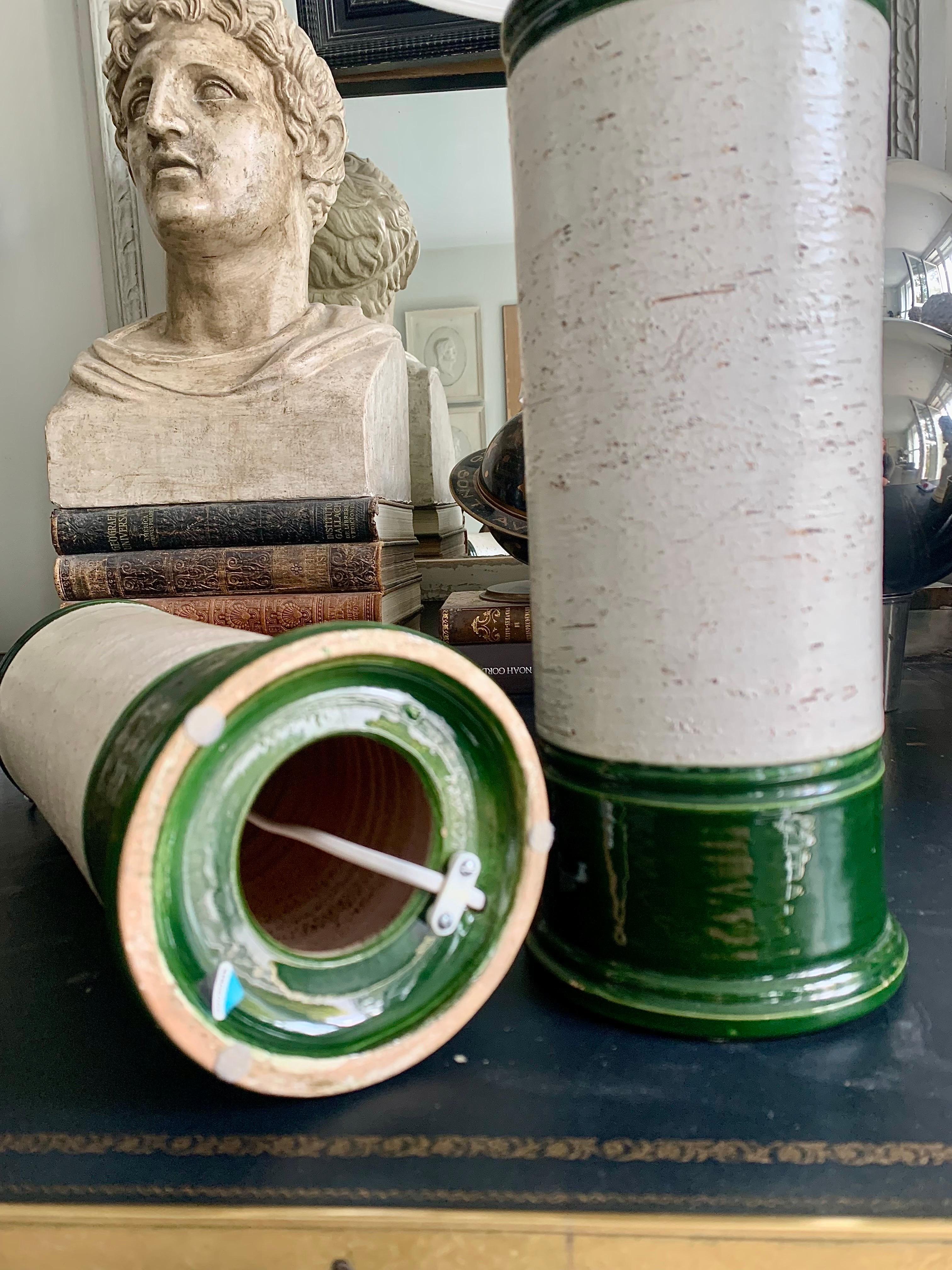 Pair Bitossi Enameled Green Glazec Ceramic Table Lamps For Sale 2