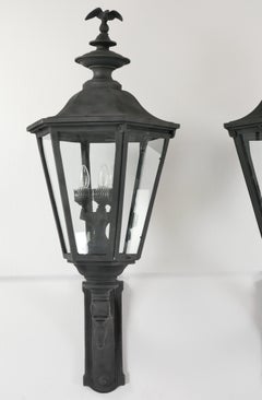 Pair Black Aluminum Eagle Exterior Lantern Wall Sconces