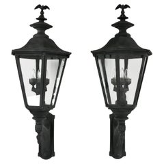 Pair Black Aluminum Eagle Exterior Lantern Wall Sconces