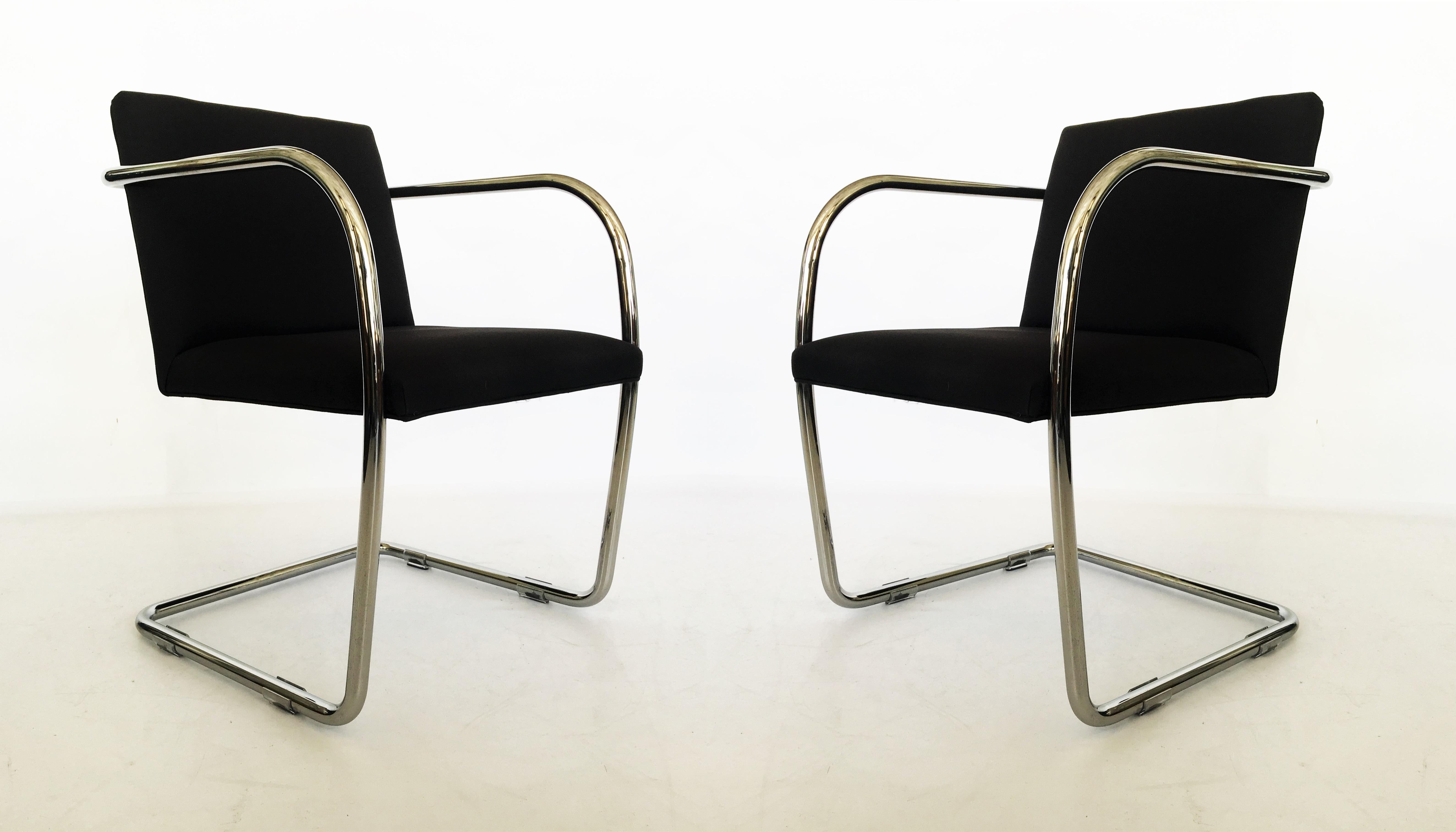 American Pair Black and Chrome Brno Chairs by Mies van der Rohe for Thonet For Sale