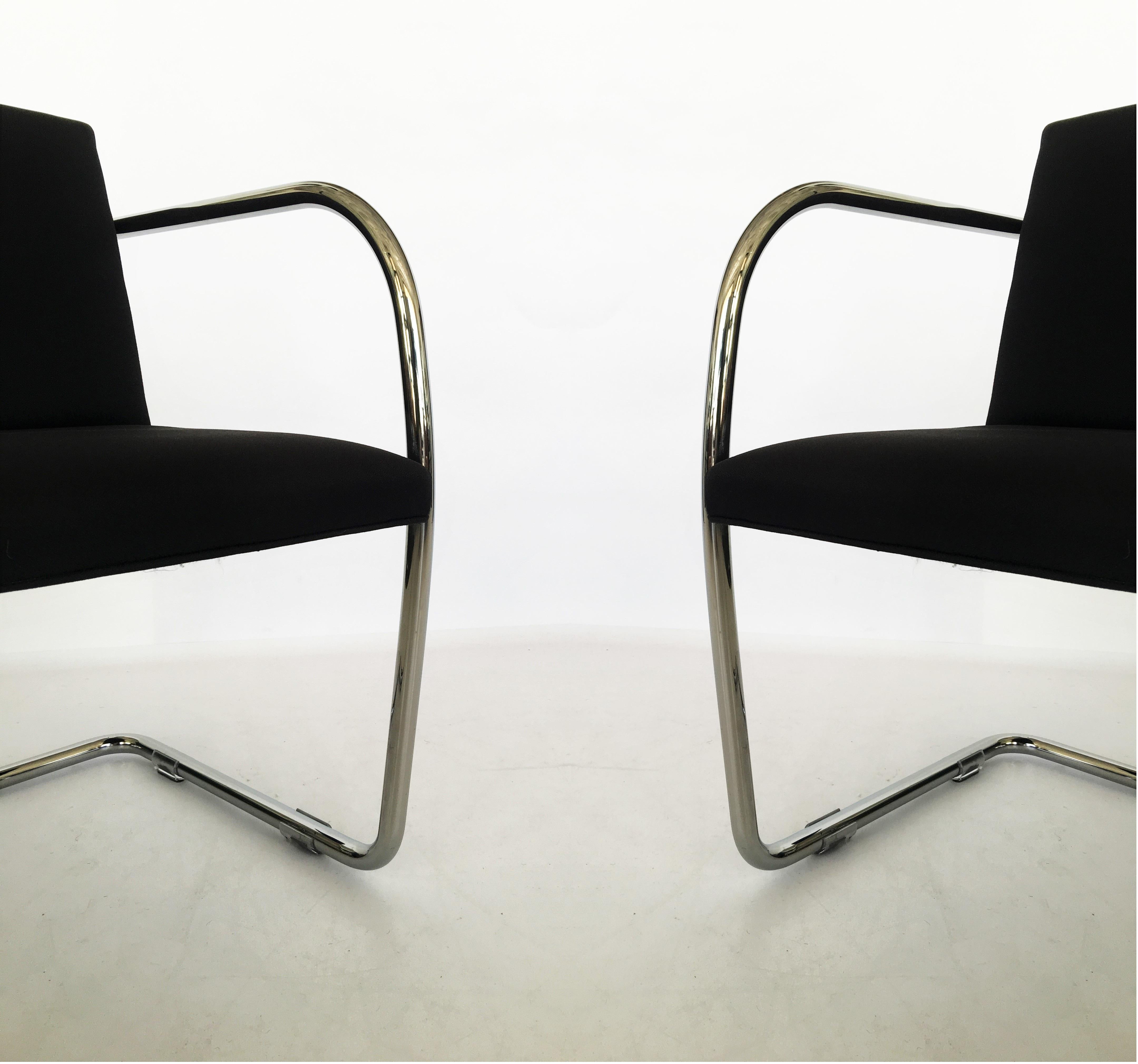 Pair Black and Chrome Brno Chairs by Mies van der Rohe for Thonet In Good Condition For Sale In Dallas, TX