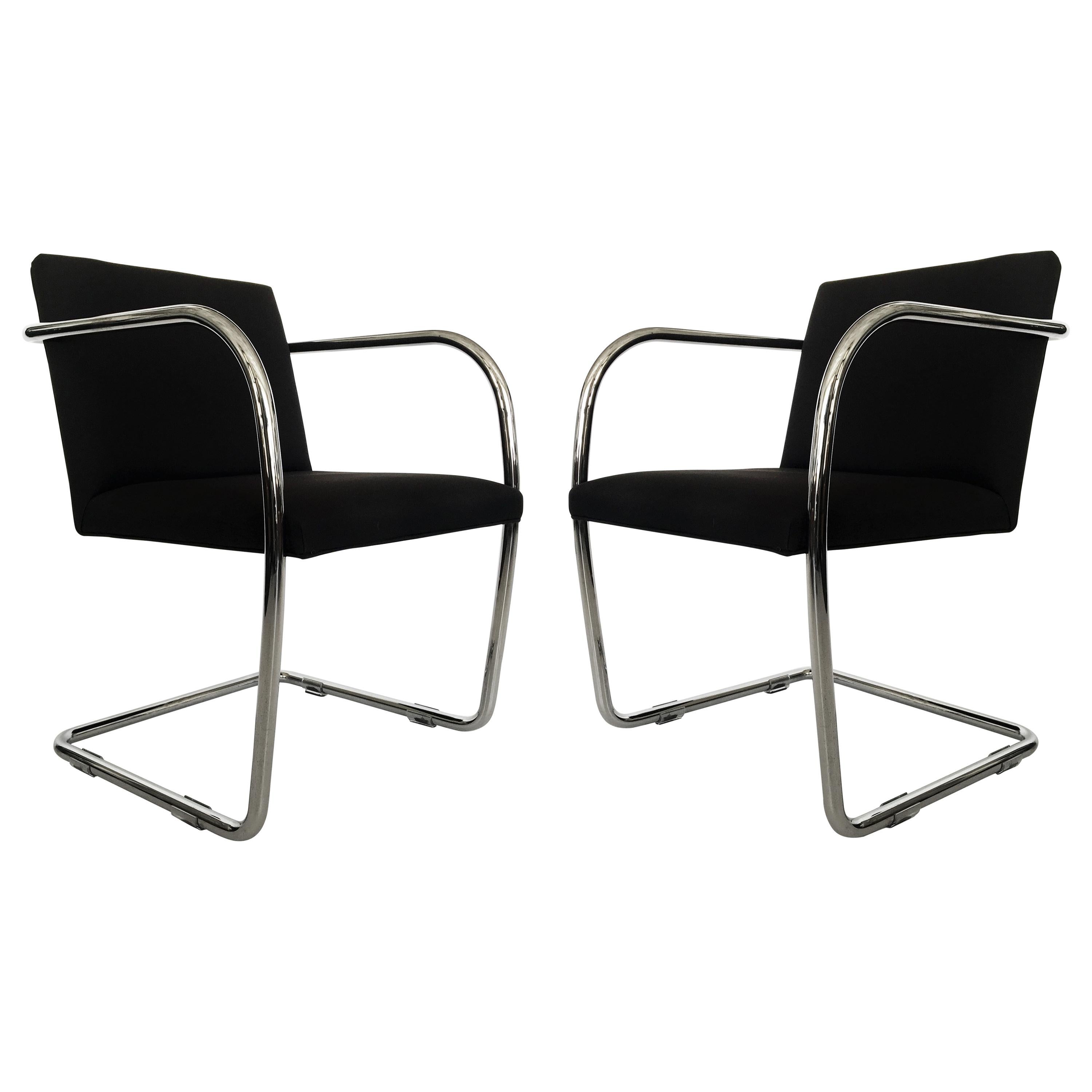 Pair Black and Chrome Brno Chairs by Mies van der Rohe for Thonet