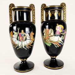 Pair Black and Gold Staffordshire Pottery Vases Circa 1880