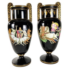 Pair Black and Gold Staffordshire Pottery Vases Circa 1880