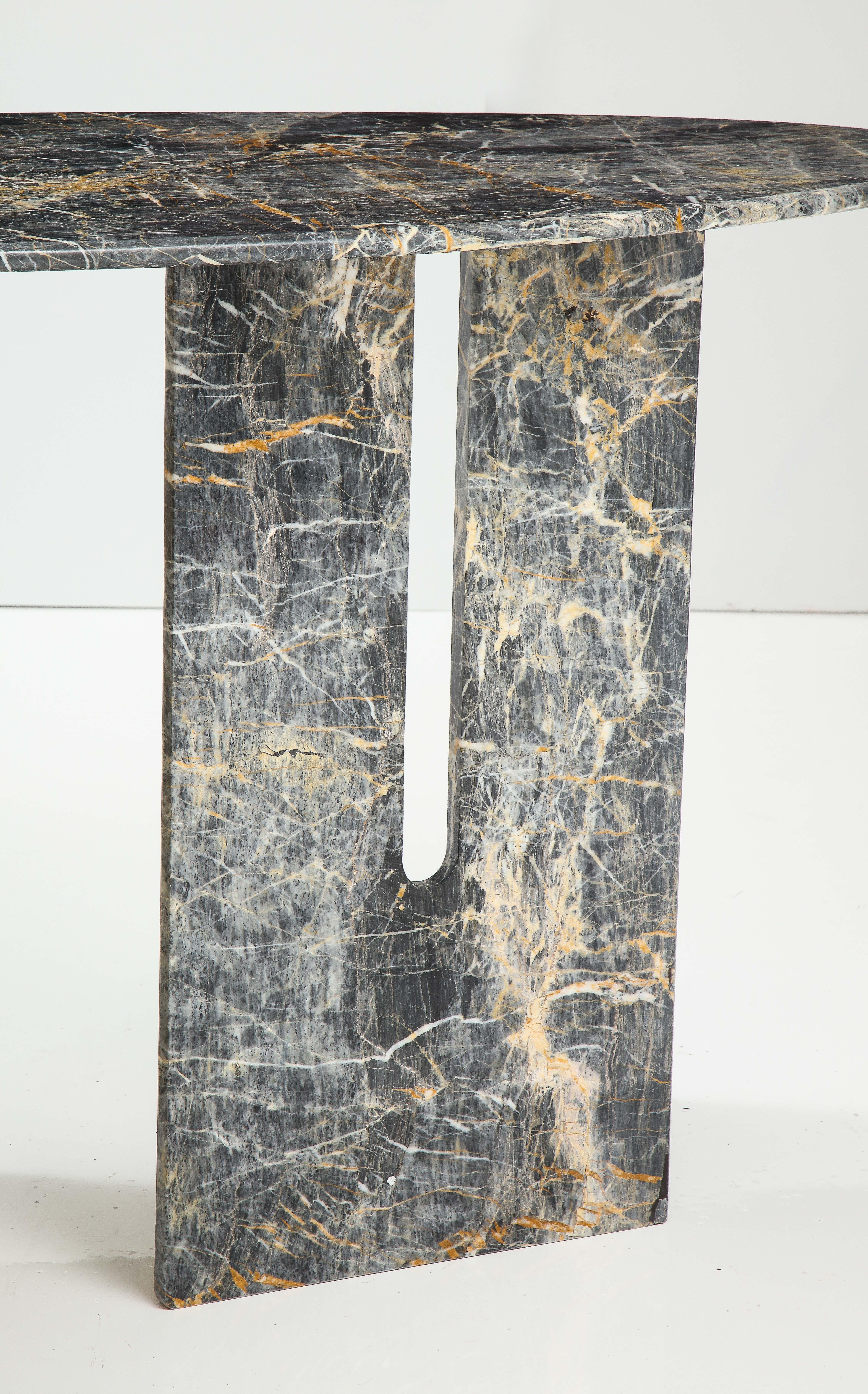 Pair Black and Grey St. Laurent Marble with Oxidized Brass Consoles, Italy, 2022 7