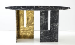 Pair Black and Grey St. Laurent Marble with Oxidized Brass Consoles, Italy, 2022