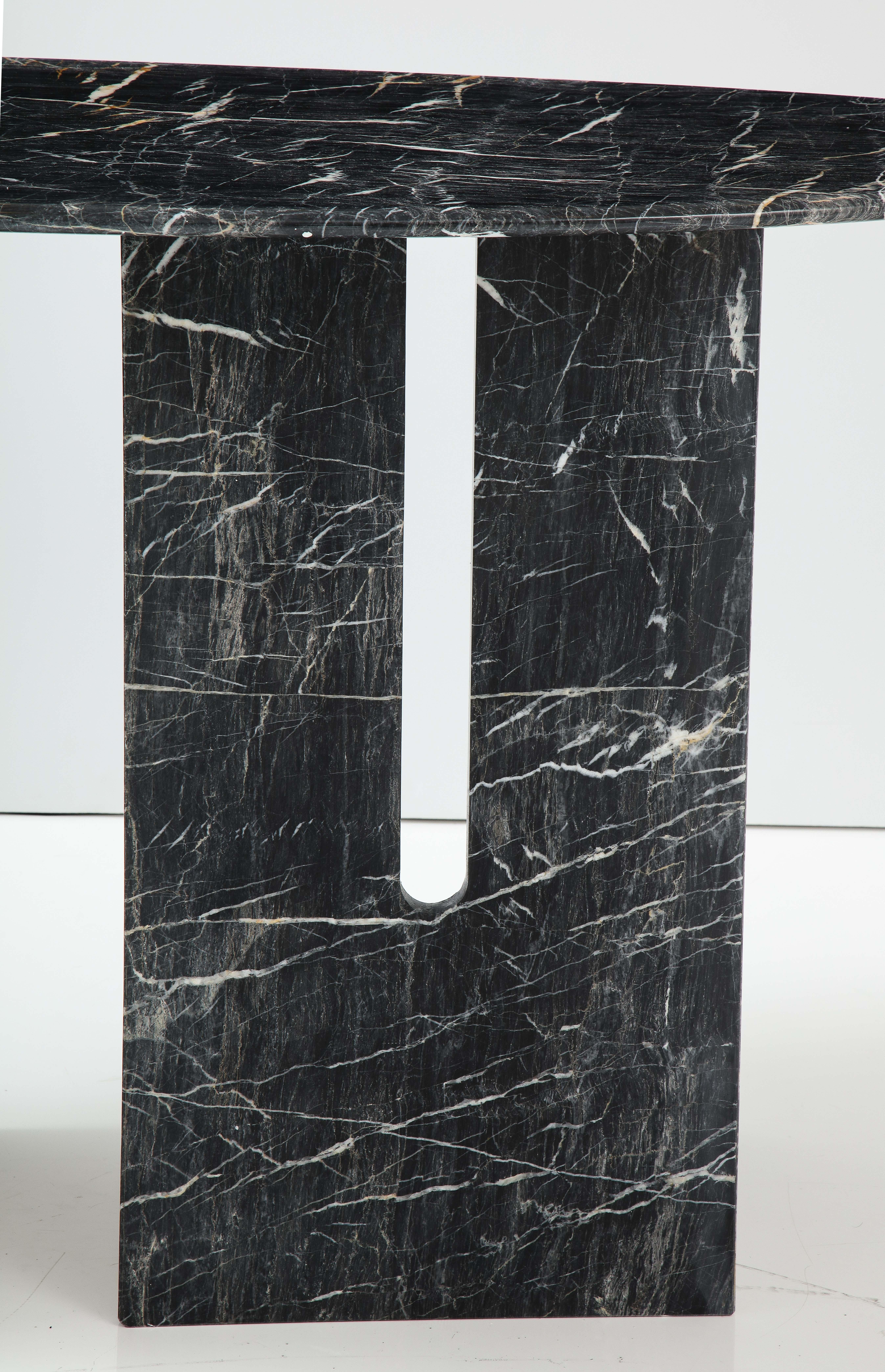 Hand-Crafted Pair Black and Grey St. Laurent Marble with Oxidized Brass Consoles, Italy, 2022