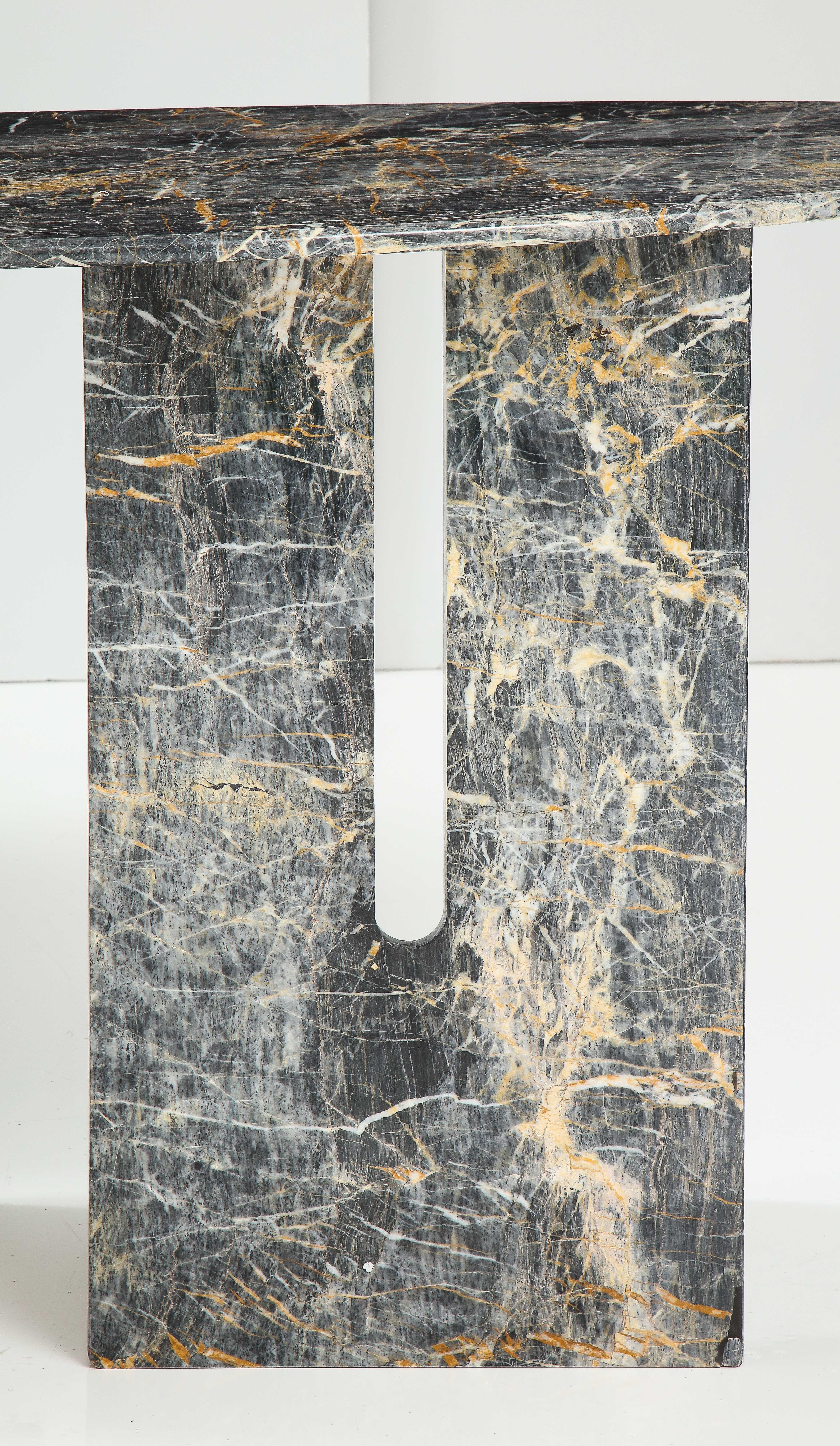 Pair Black and Grey St. Laurent Marble with Oxidized Brass Consoles, Italy, 2022 3