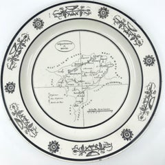 Pair Black and White French Creamware Map Plates