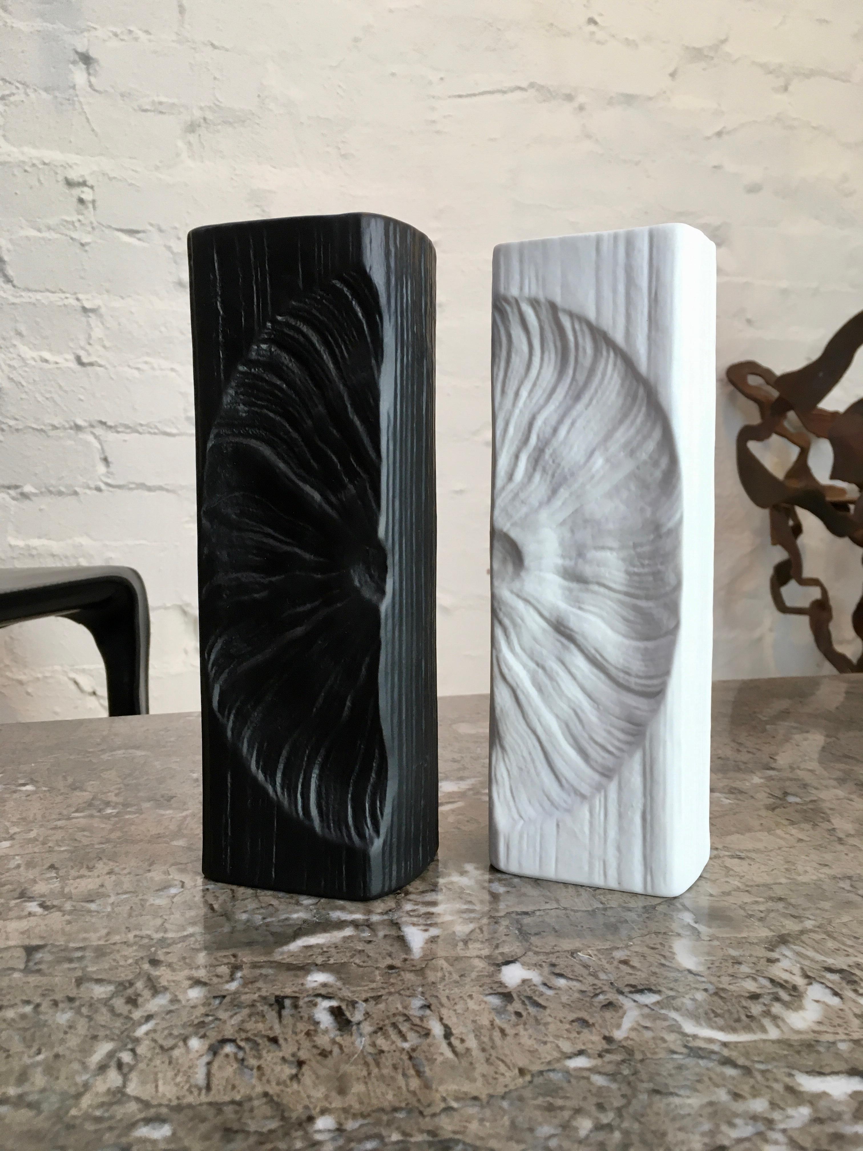 Ceramic Pair Black and White Op Art Rosenthal Studio-Linie Vases Martin Freyer