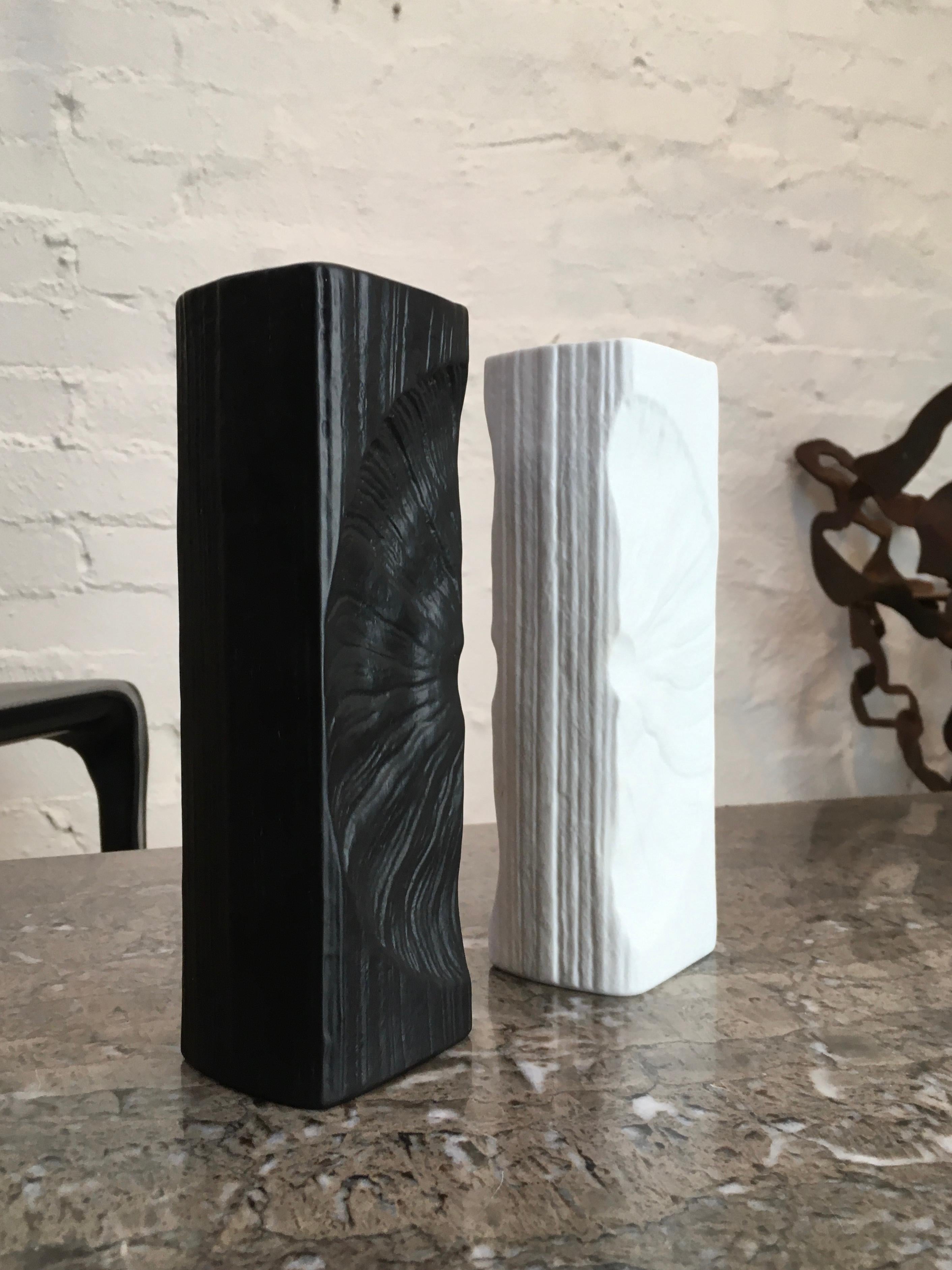 Pair Black and White Op Art Rosenthal Studio-Linie Vases Martin Freyer 1